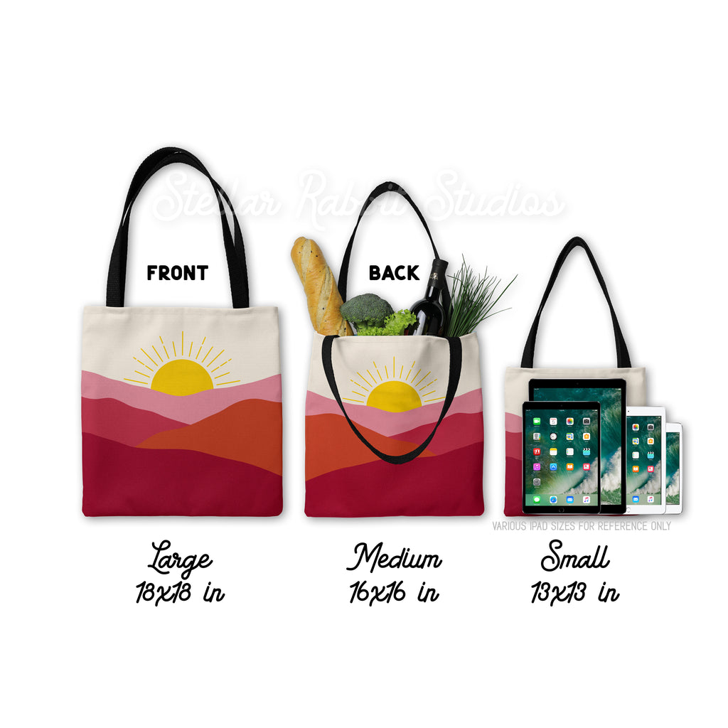 Boho Mountain Sunrise Tote Bag | Abstract Pink & Yellow