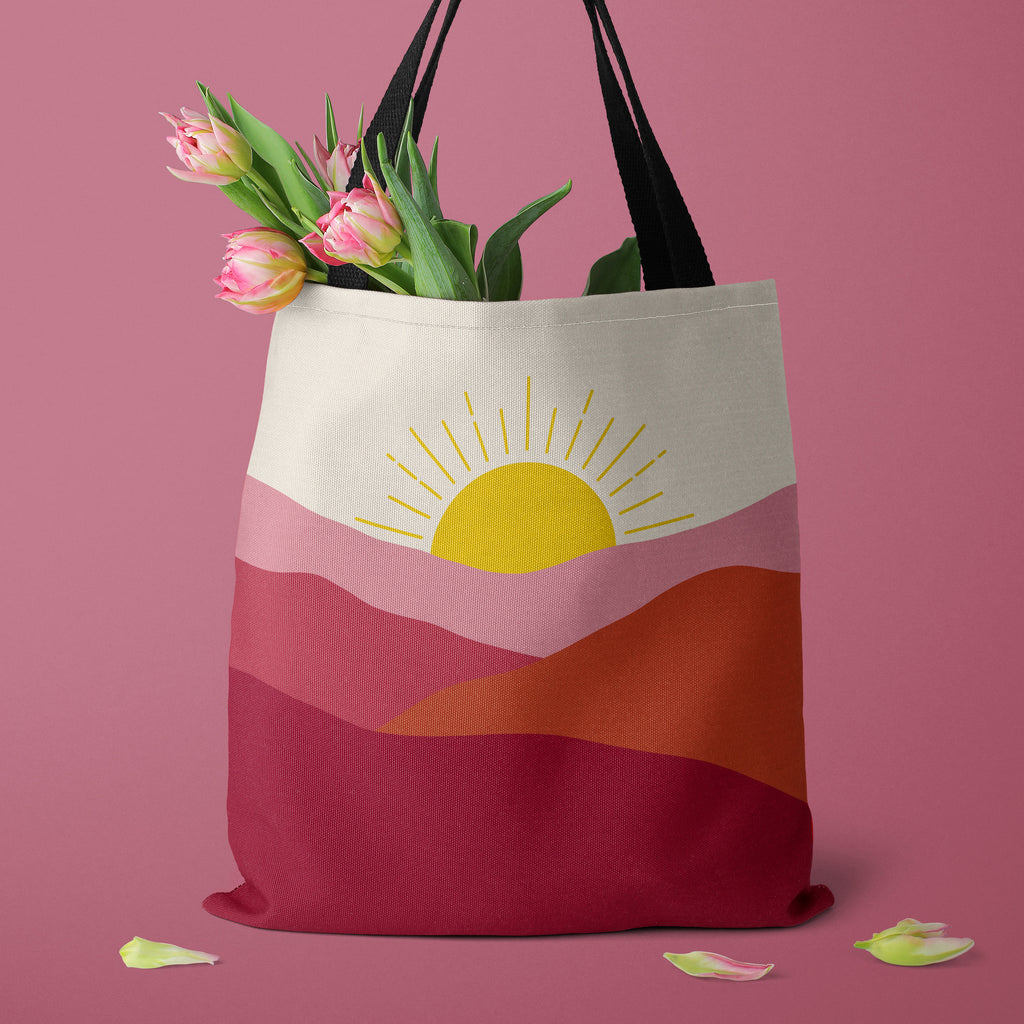 Boho Mountain Sunrise Tote Bag | Abstract Pink & Yellow