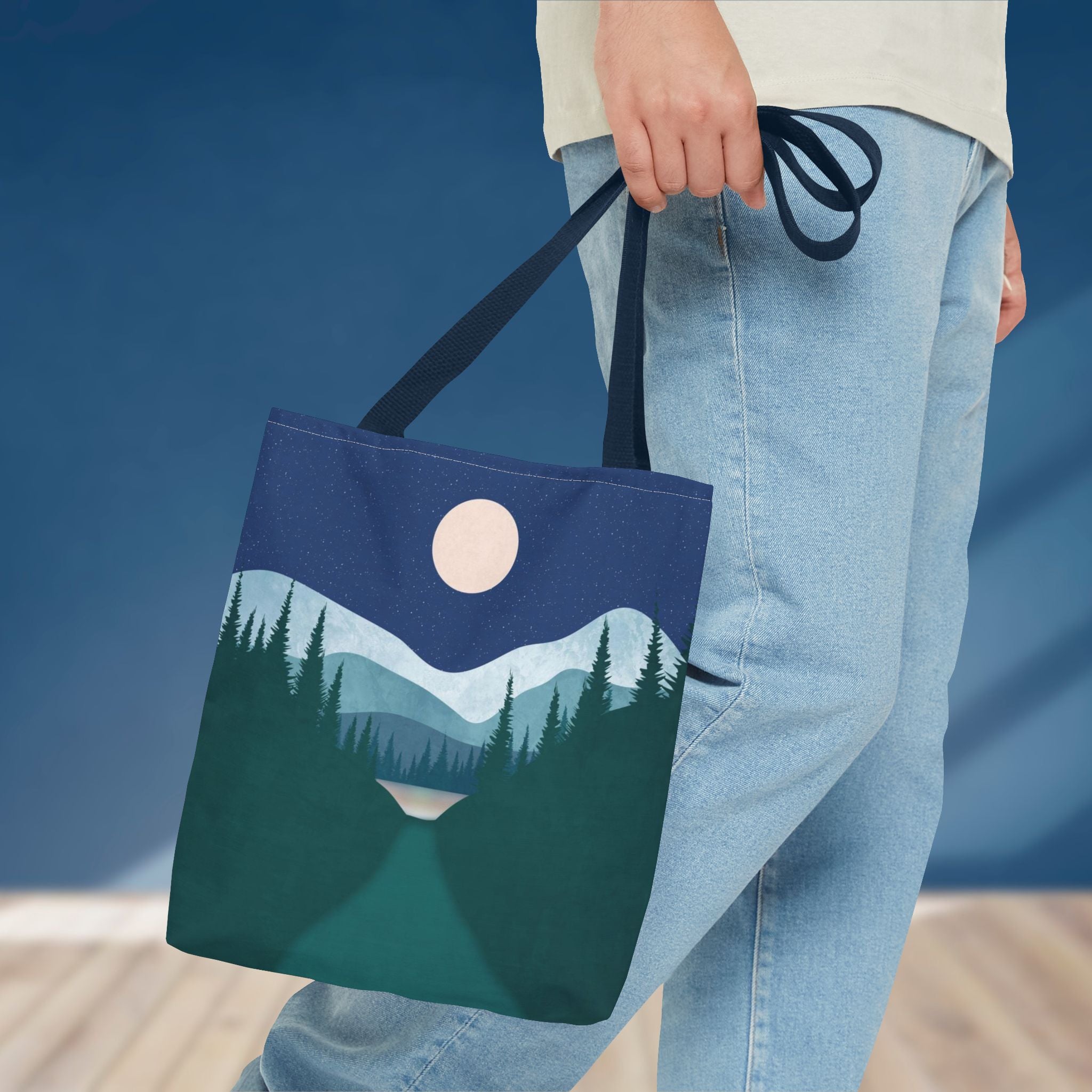 Alpine Moonlit Trail Tote Bag | Night Lake Scenic Tote