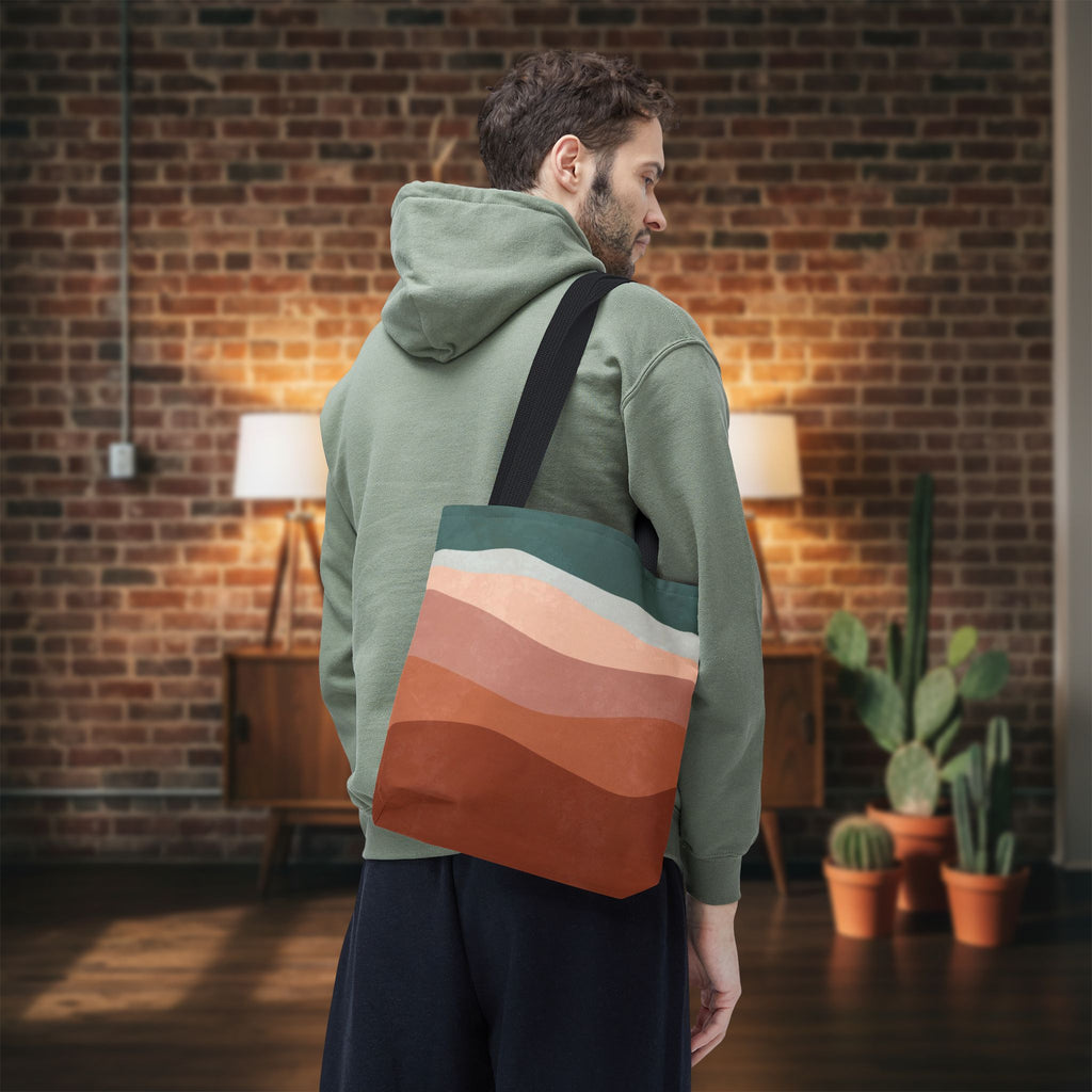 Abstract Boho Hills Terracotta Tote Bag | Rust & Teal