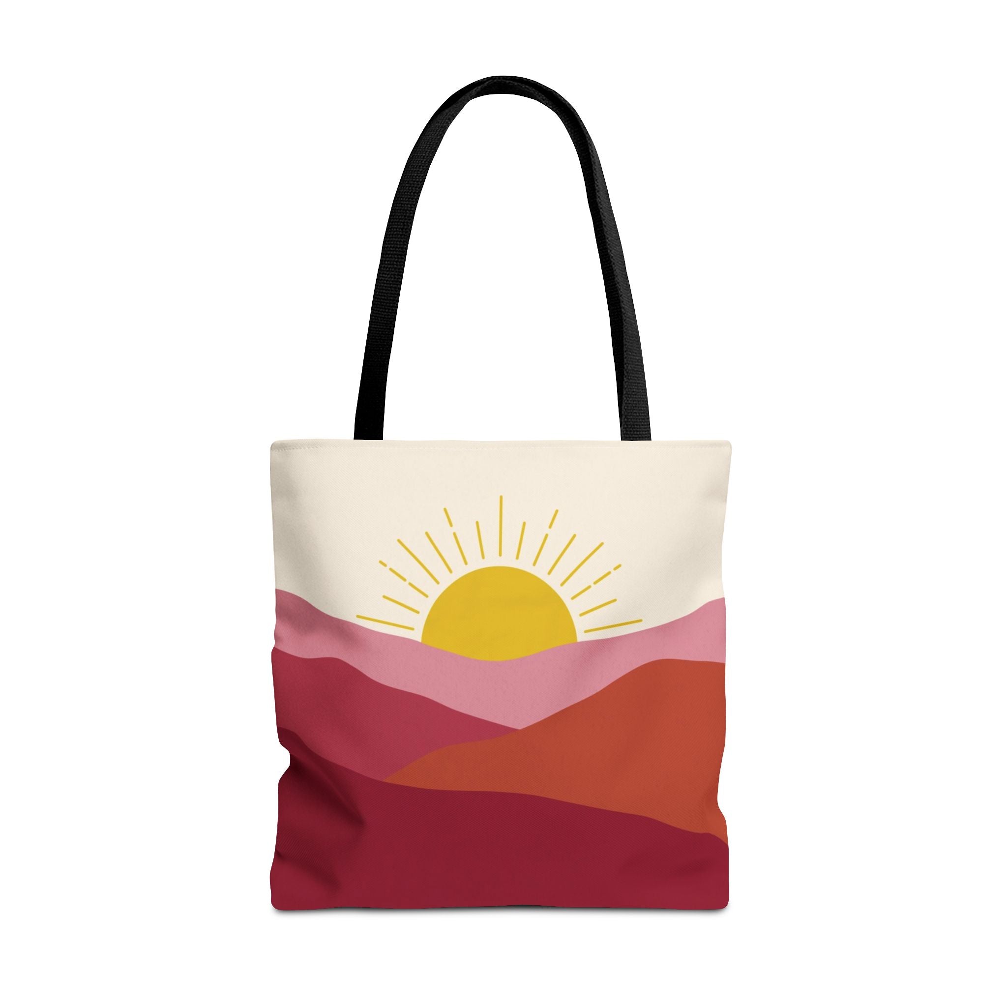 Boho Mountain Sunrise Tote Bag — Abstract Pink & Yellow