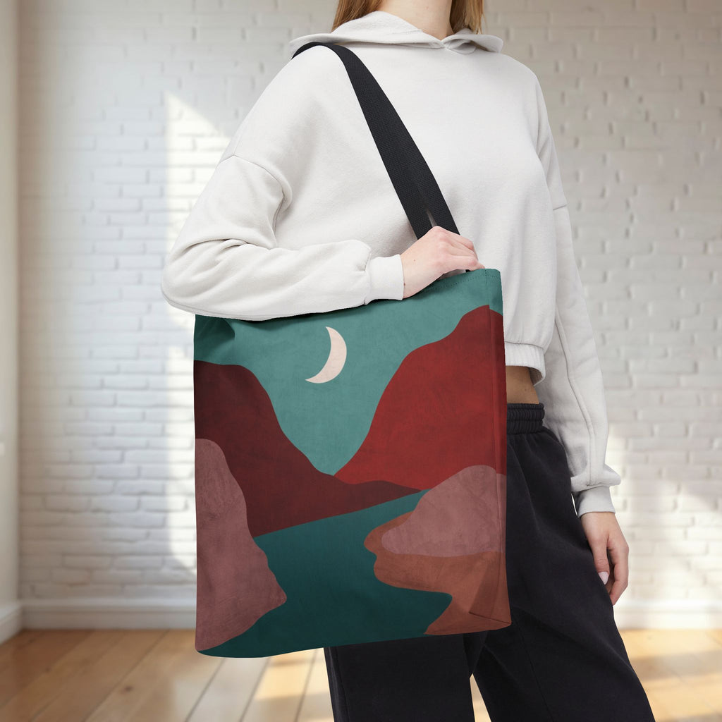 Moonlit Mountain Stream Tote Bag | Burgundy And Teal