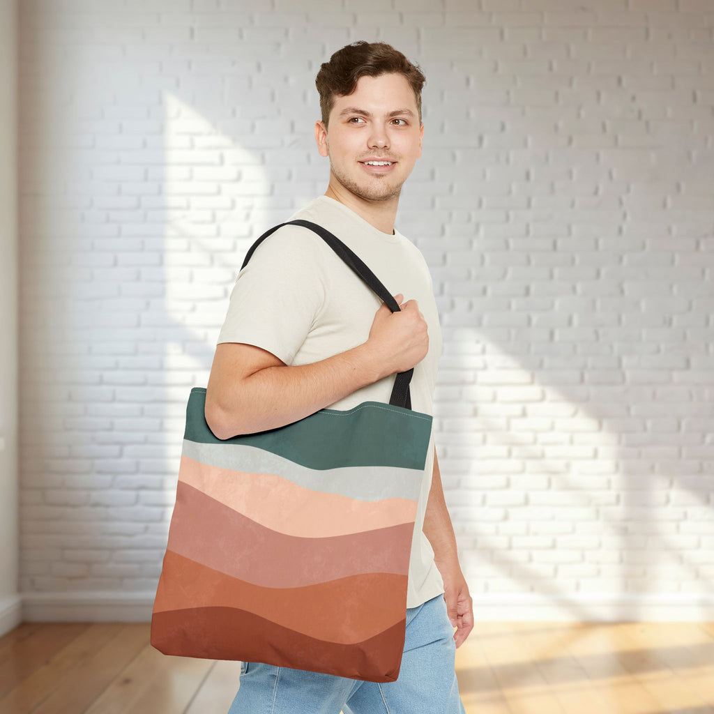 Abstract Boho Hills Terracotta Tote Bag | Rust & Teal
