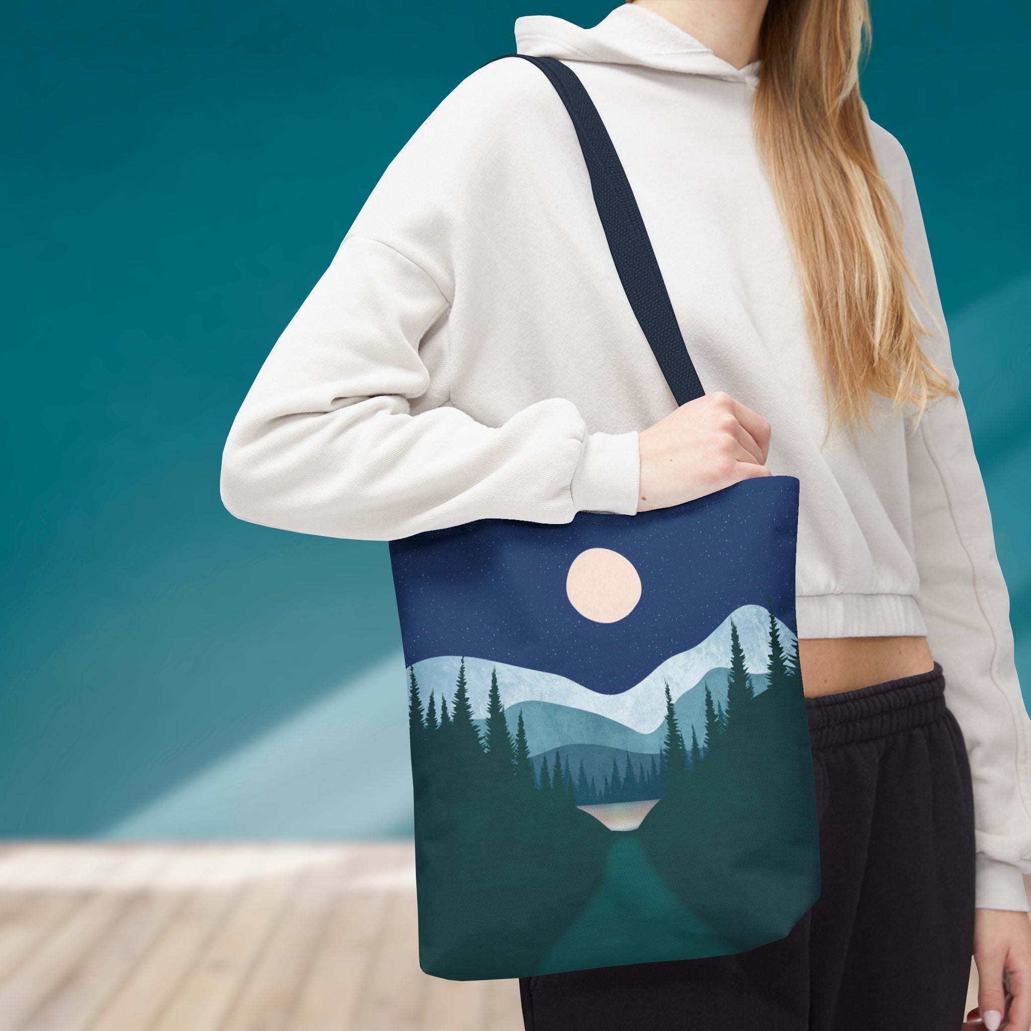 Alpine Moonlit Trail Tote Bag | Night Lake Scenic Tote