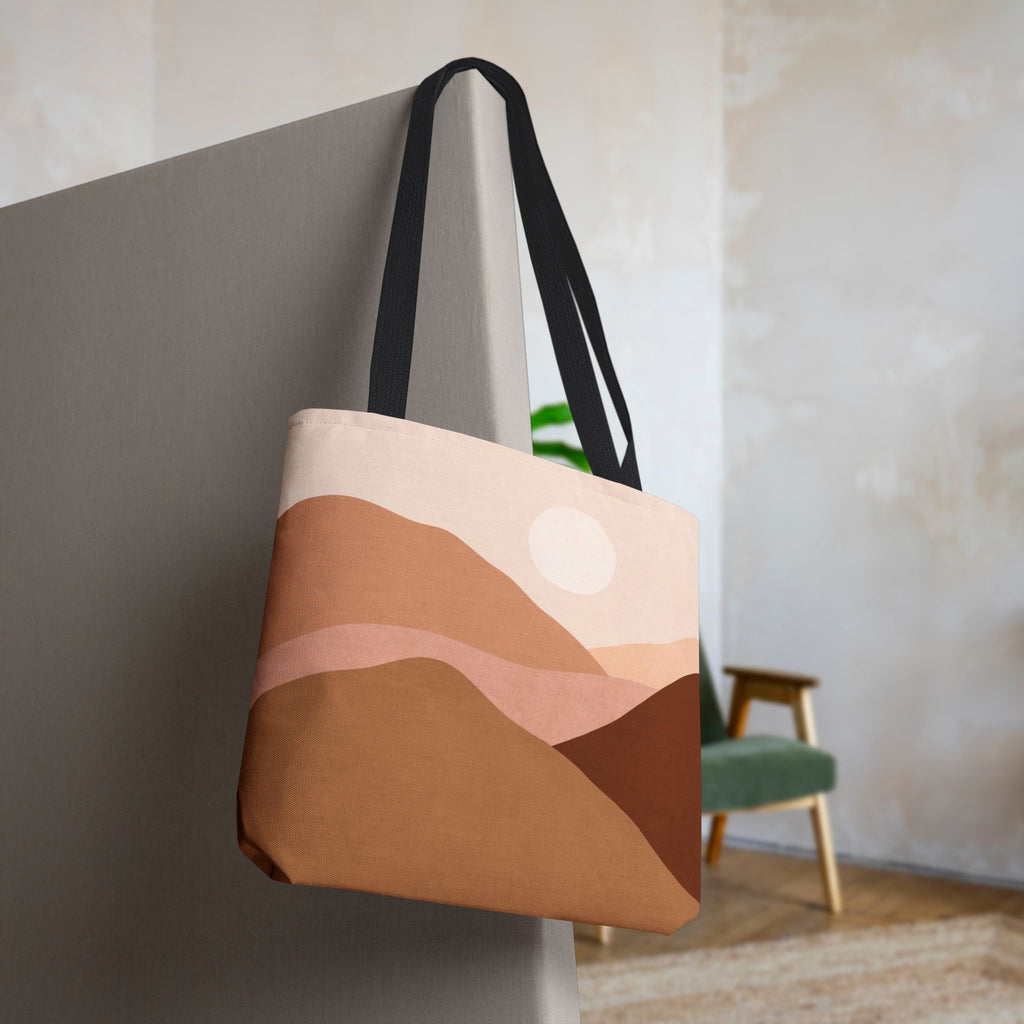 Mountain Desert Neutral Tote Bag | Scenic Mountain & Desert Print Tote