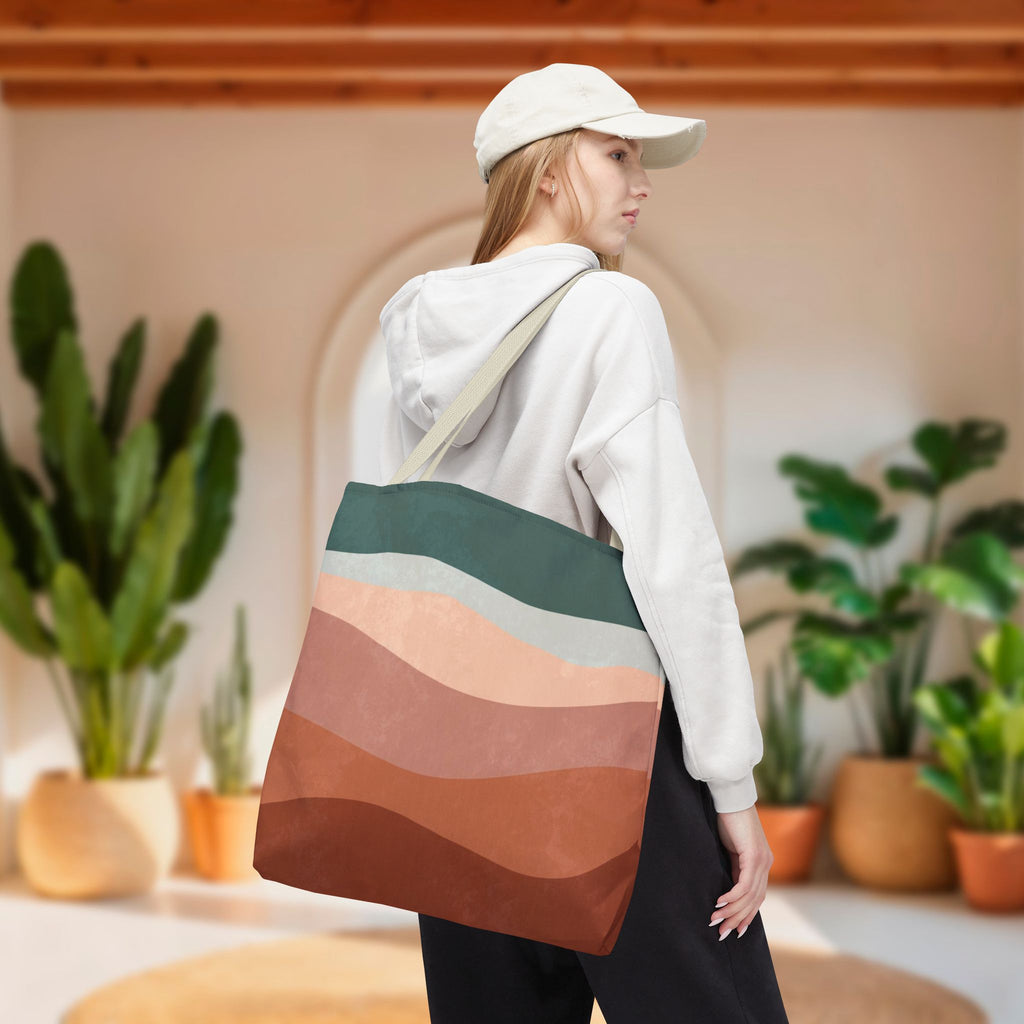 Abstract Boho Hills Terracotta Tote Bag | Rust & Teal