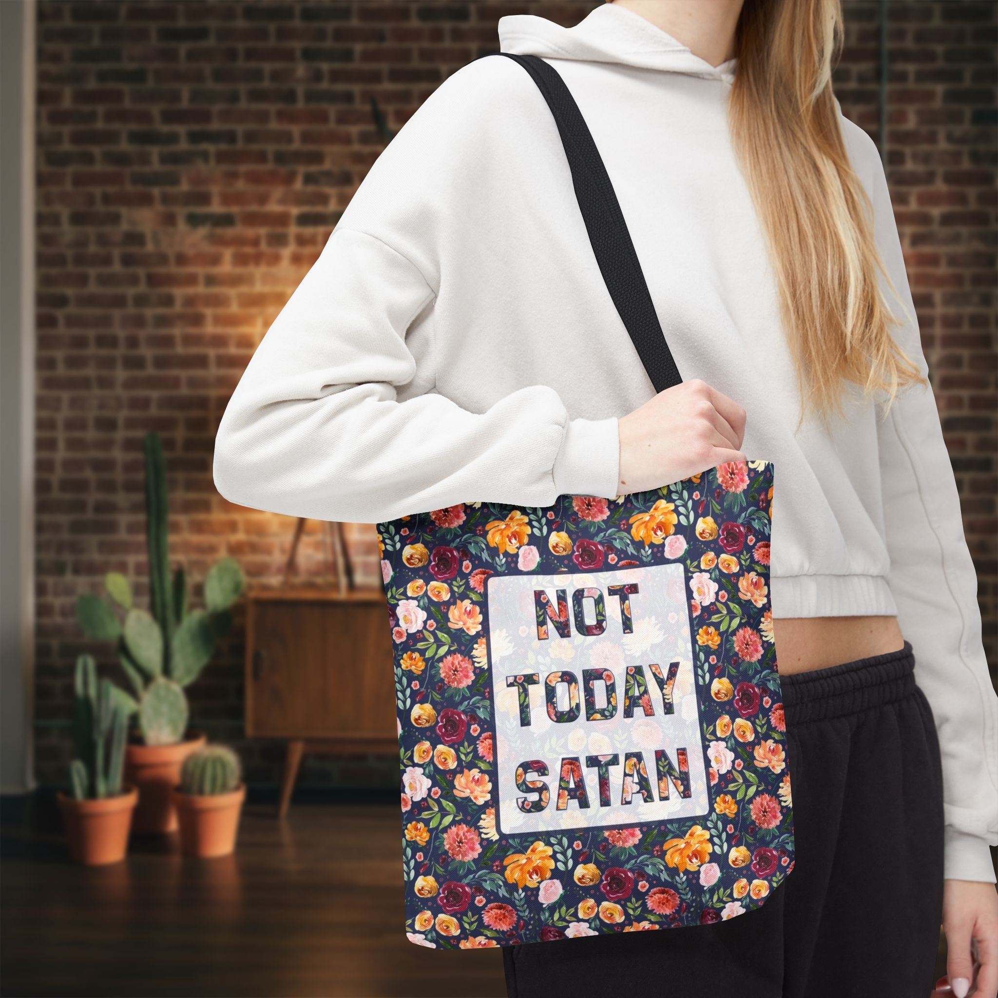 Not Today Satan Floral Tote Bag