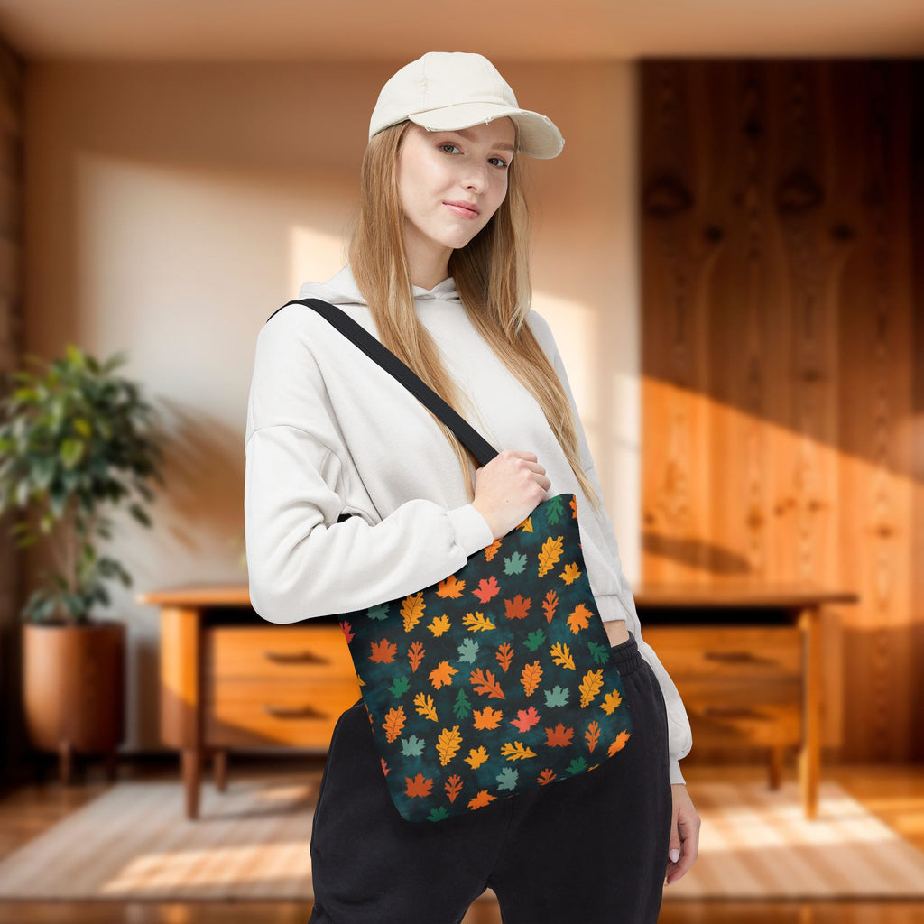 Teal Fall Leaves Tote Bag | Autumn Leaf Pattern