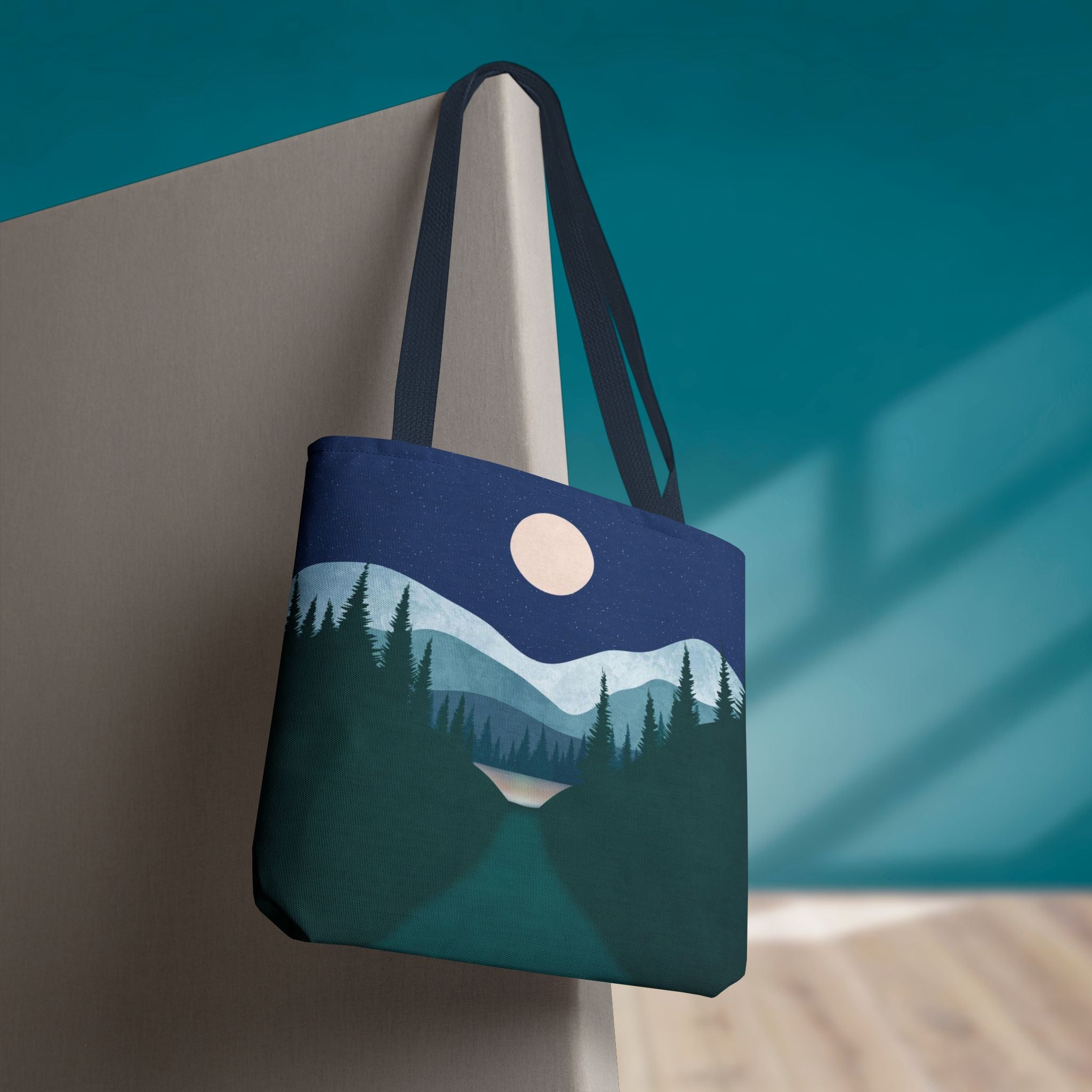 Alpine Moonlit Trail Tote Bag | Night Lake Scenic Tote