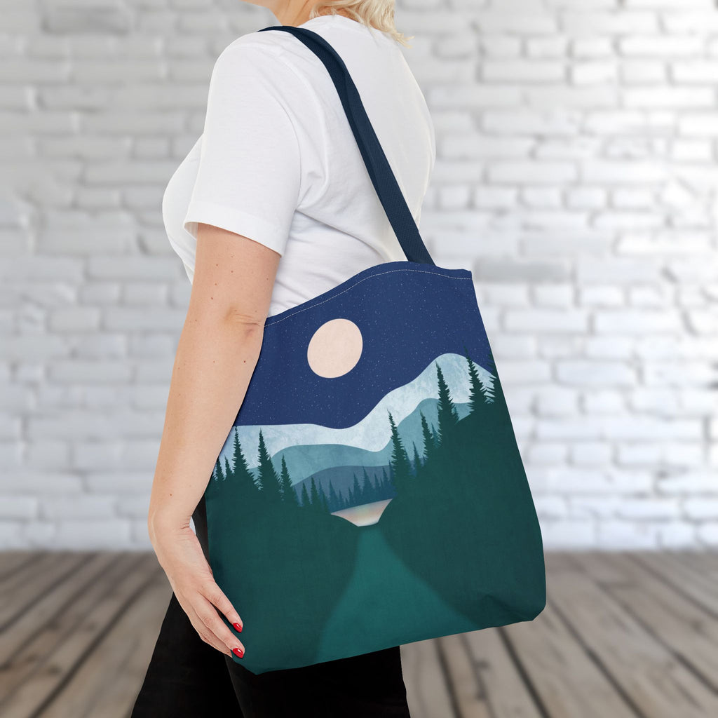 Alpine Moonlit Trail Tote Bag | Night Lake Scenic Tote