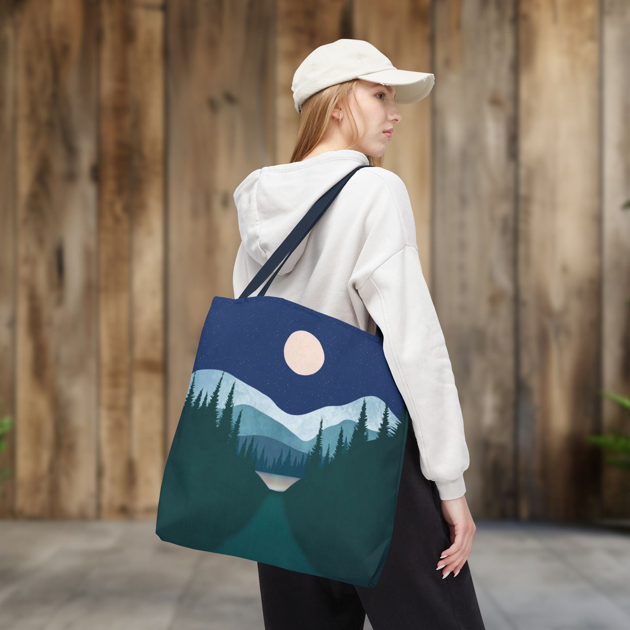 Alpine Moonlit Trail Tote Bag | Night Lake Scenic Tote