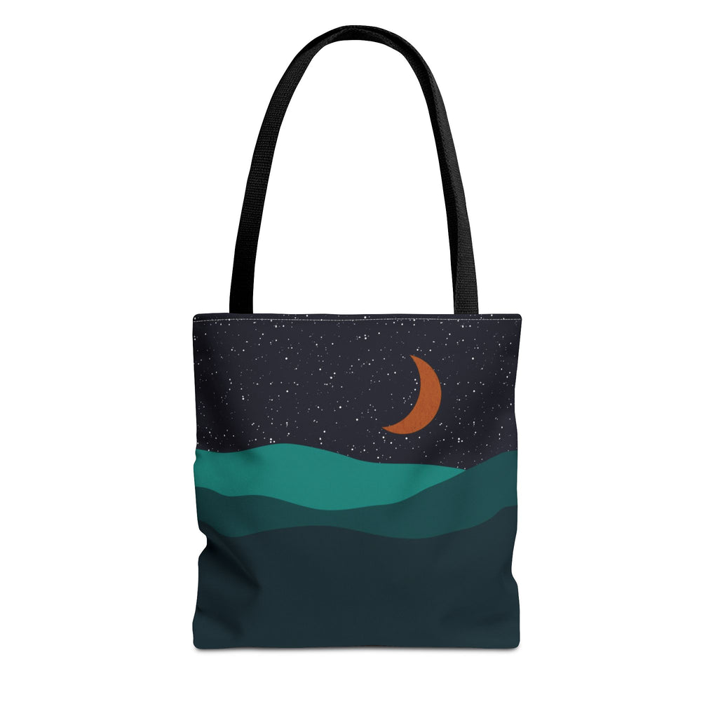 Mountain Desert Crescent Moon Tote Bag | Orange and Teal