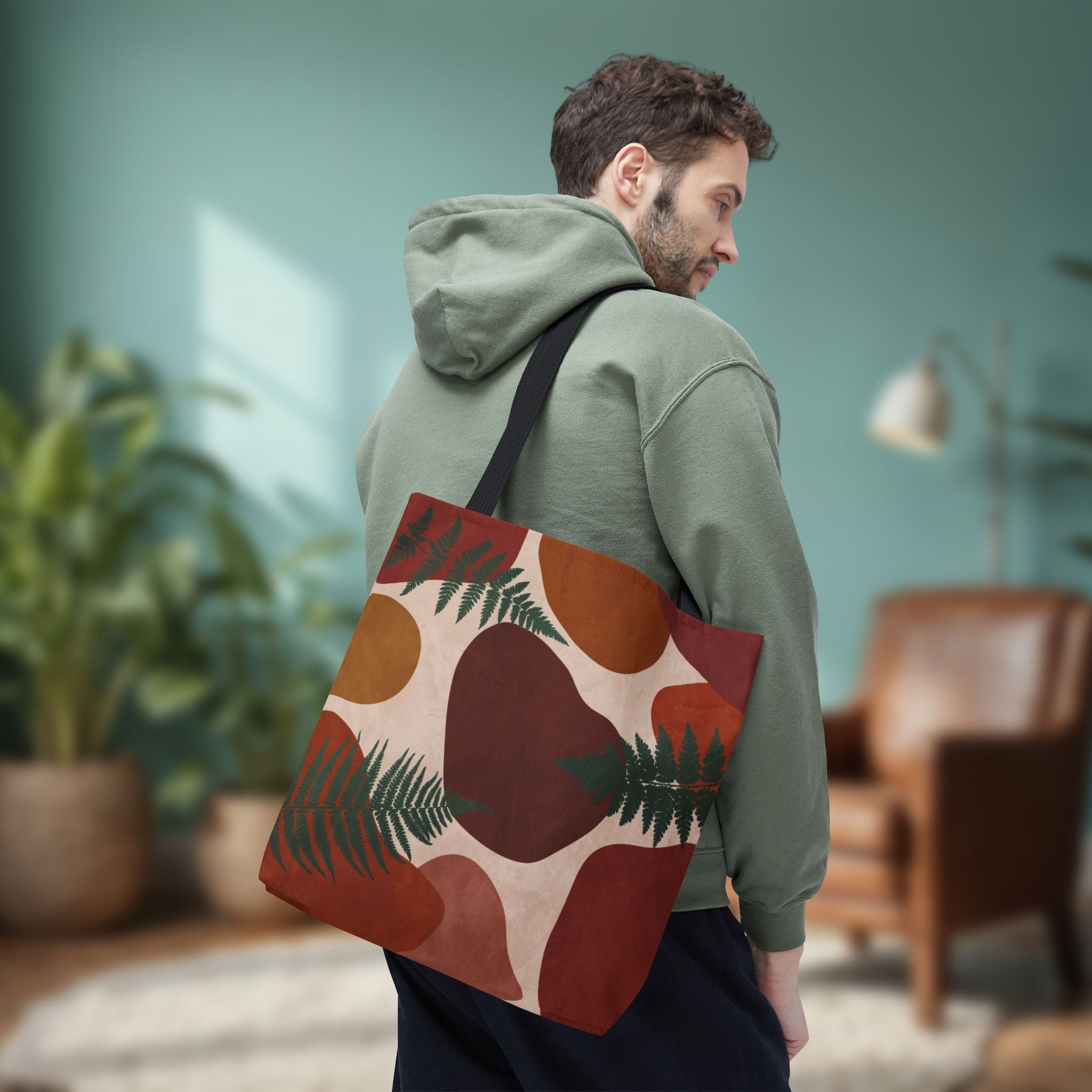 Geometric Fern Tote Bag | Burgundy Rust Mustard Burnt Orange