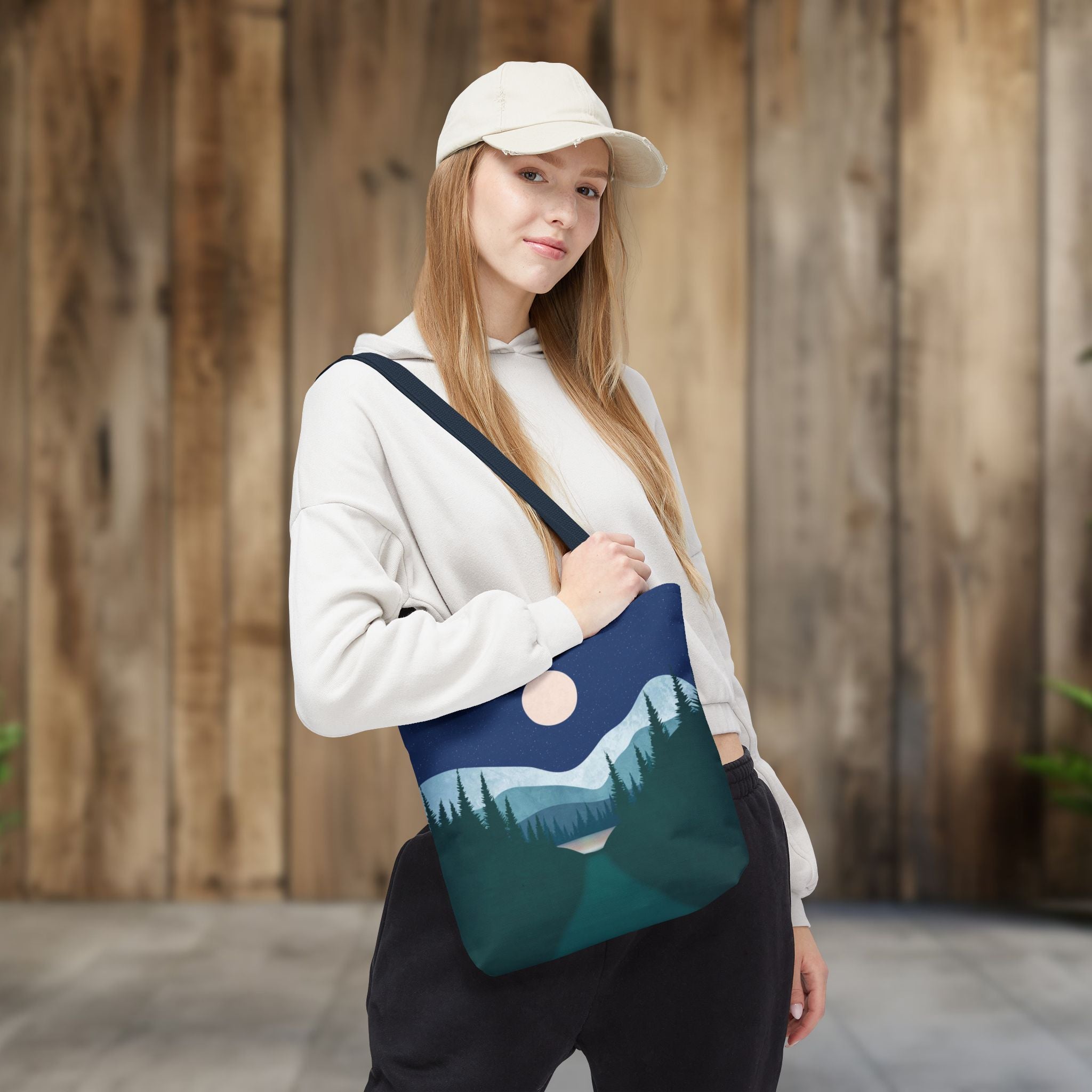 Alpine Moonlit Trail Tote Bag | Night Lake Scenic Tote