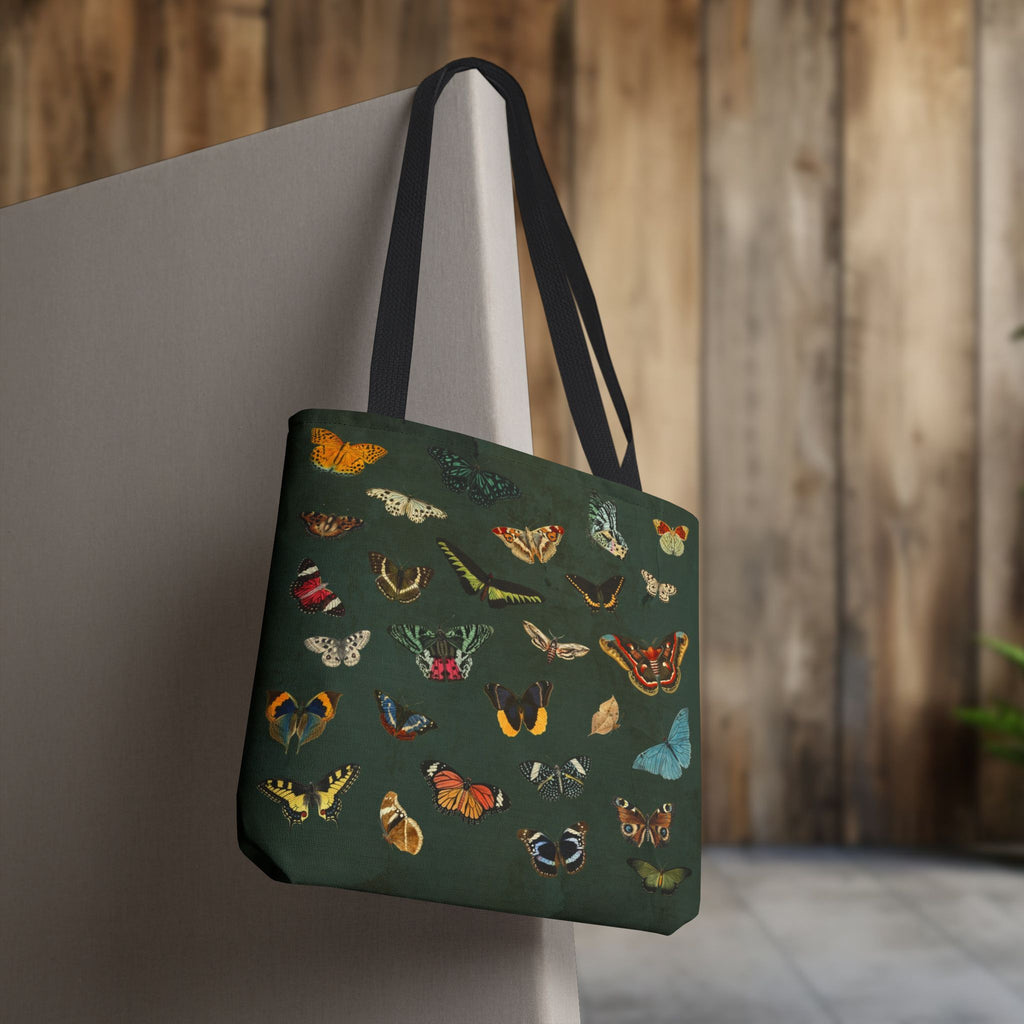 Butterfly and Moth Dark Olive Green Tote Bag