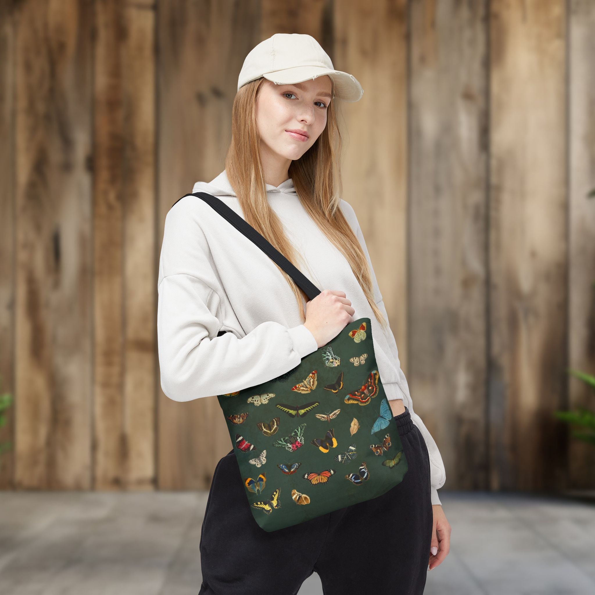 Butterfly and Moth Dark Olive Green Tote Bag