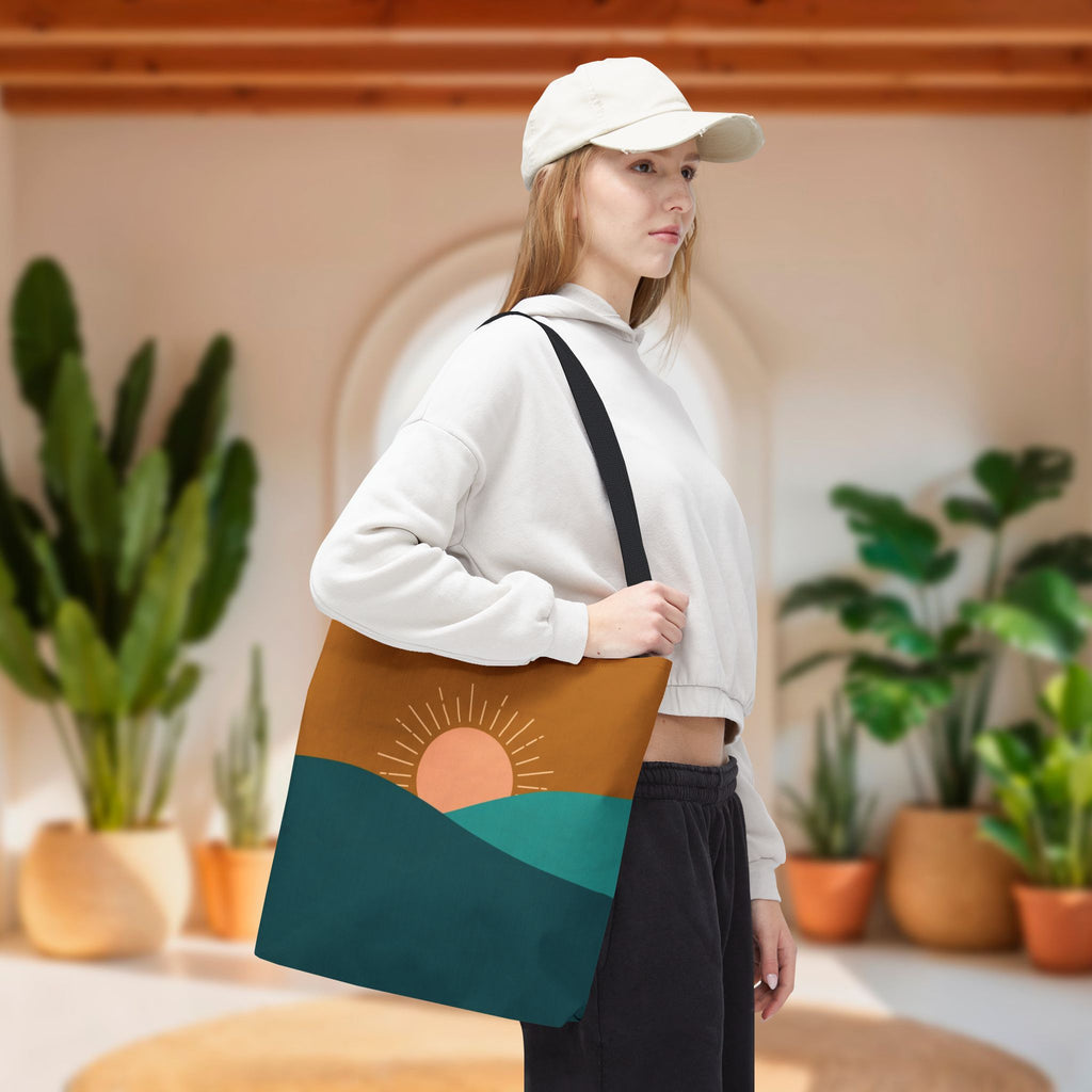 Boho Desert Tote Bag - Mustard & Teal Abstract Print