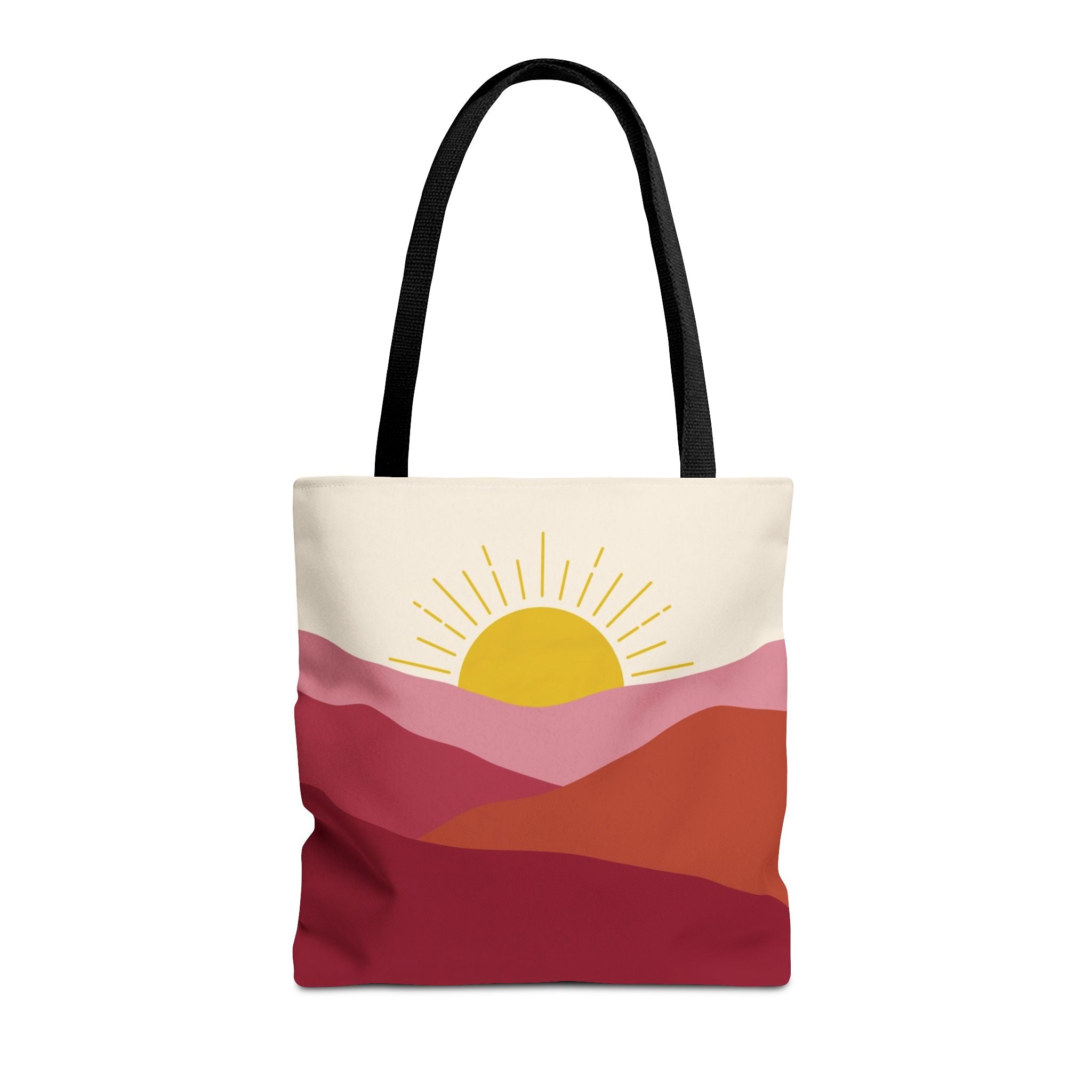 Boho Mountain Sunrise Tote Bag — Abstract Pink & Yellow