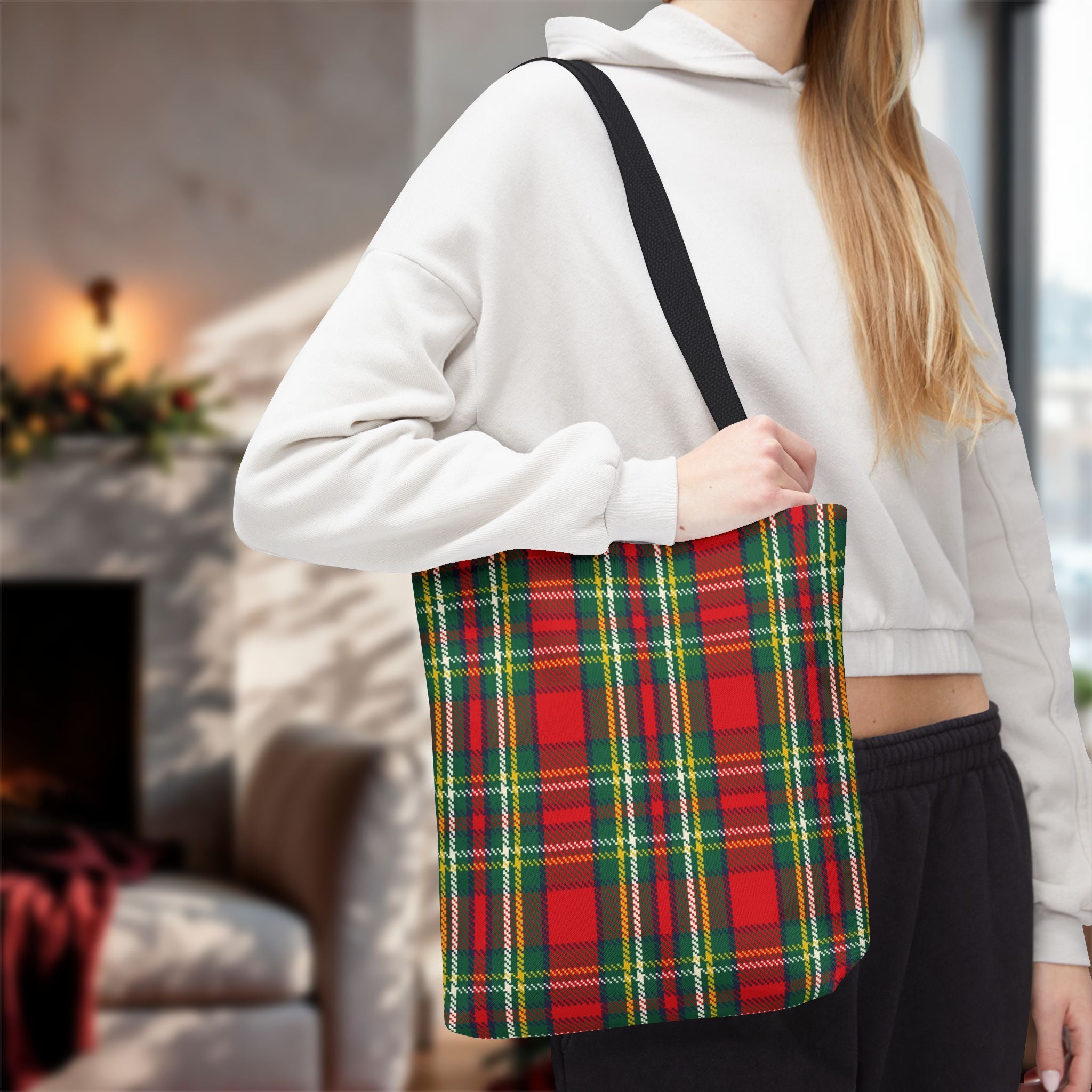 Red Green Tartan Plaid Tote Bag | Classic Scottish Plaid Carryall