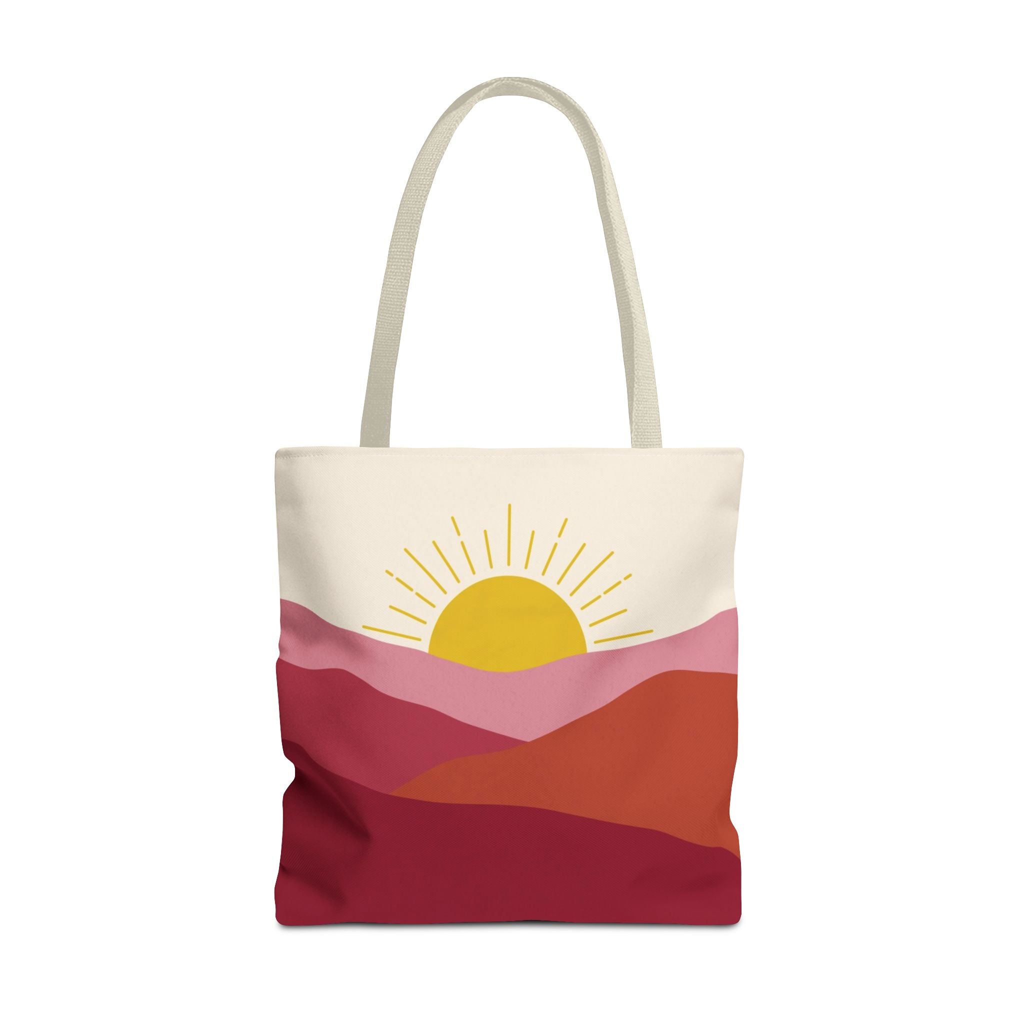 Boho Mountain Sunrise Tote Bag — Abstract Pink & Yellow