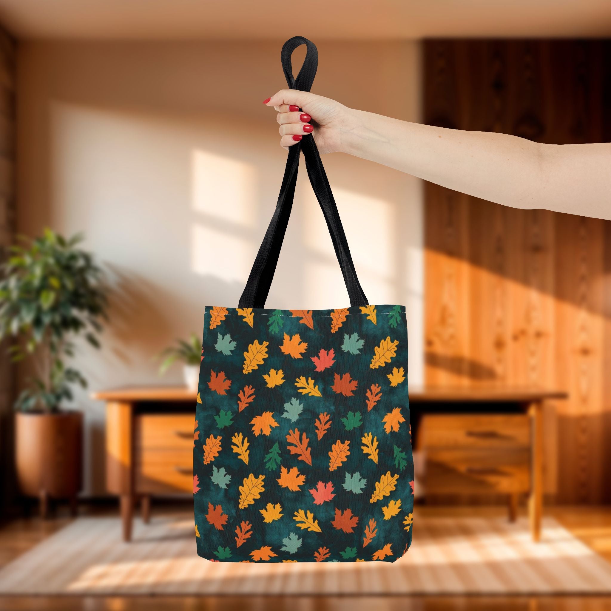 Teal Fall Leaves Tote Bag | Autumn Leaf Pattern