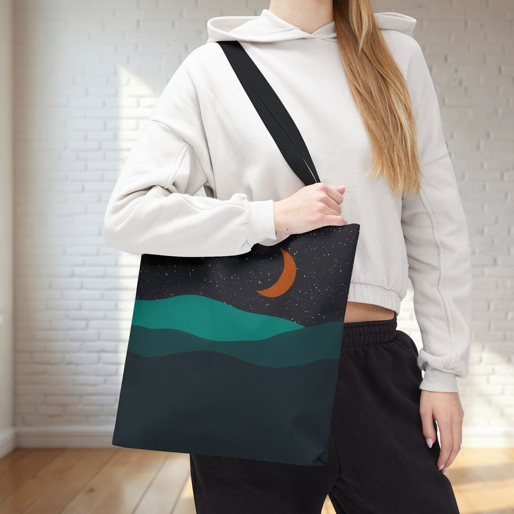 Mountain Desert Crescent Moon Tote Bag | Orange and Teal