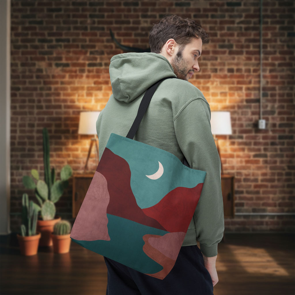 Moonlit Mountain Stream Tote Bag | Burgundy And Teal