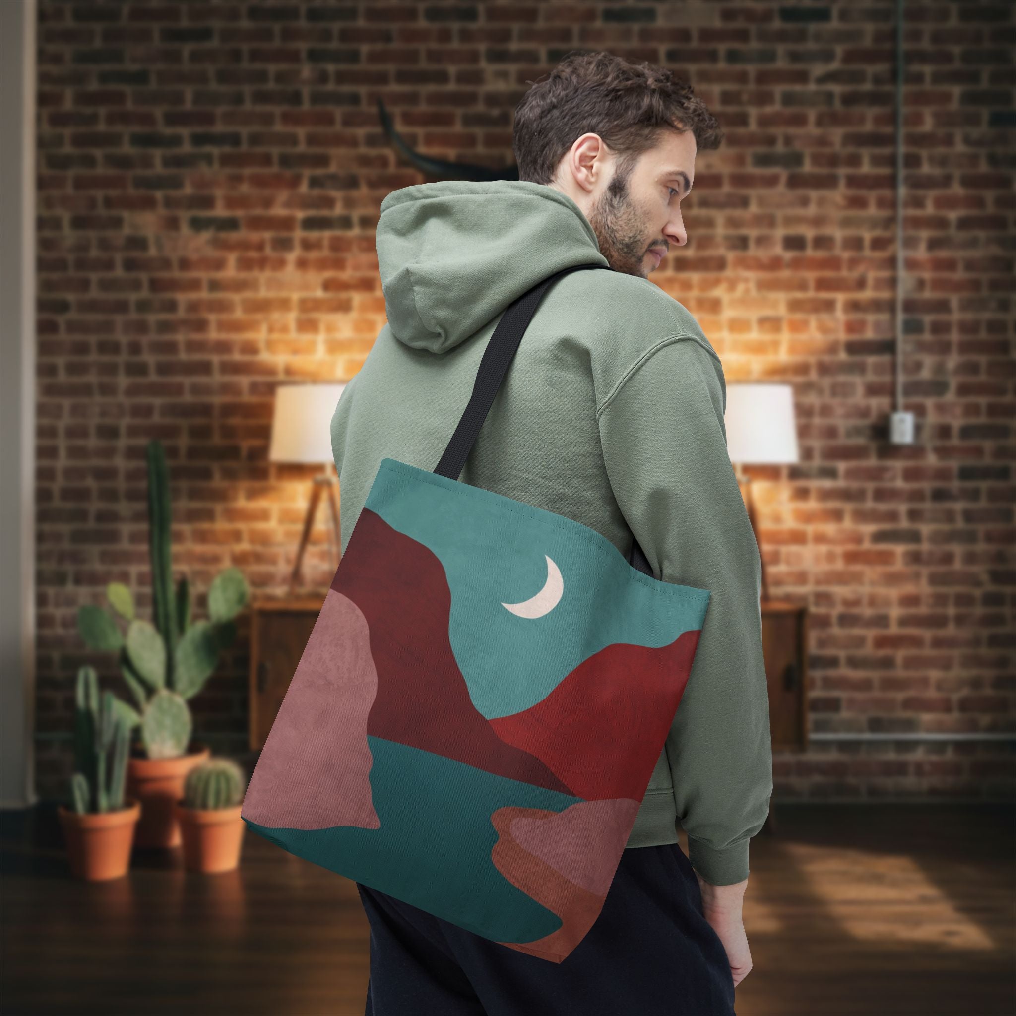 Moonlit Mountain Stream Tote Bag | Burgundy And Teal