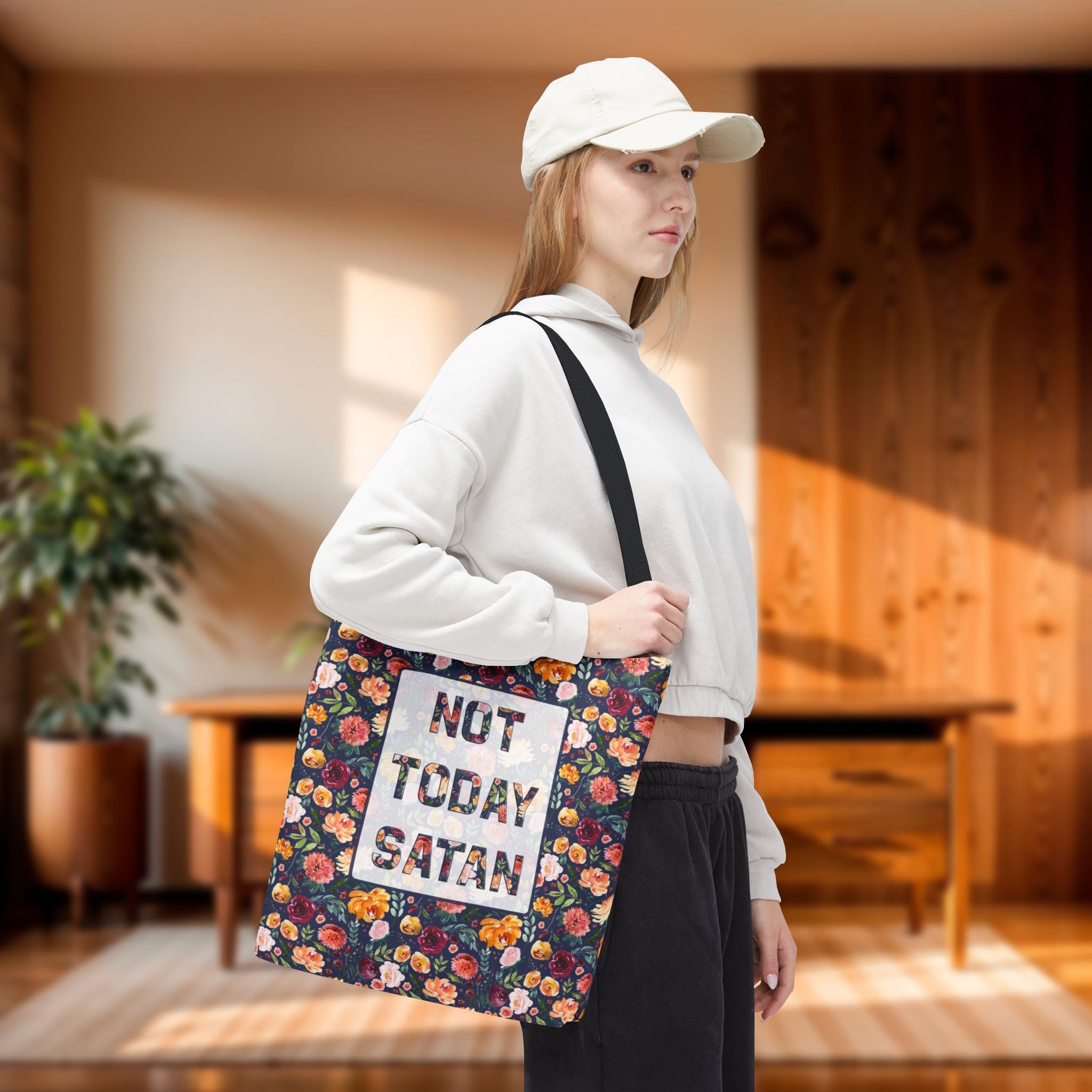 Not Today Satan Floral Tote Bag