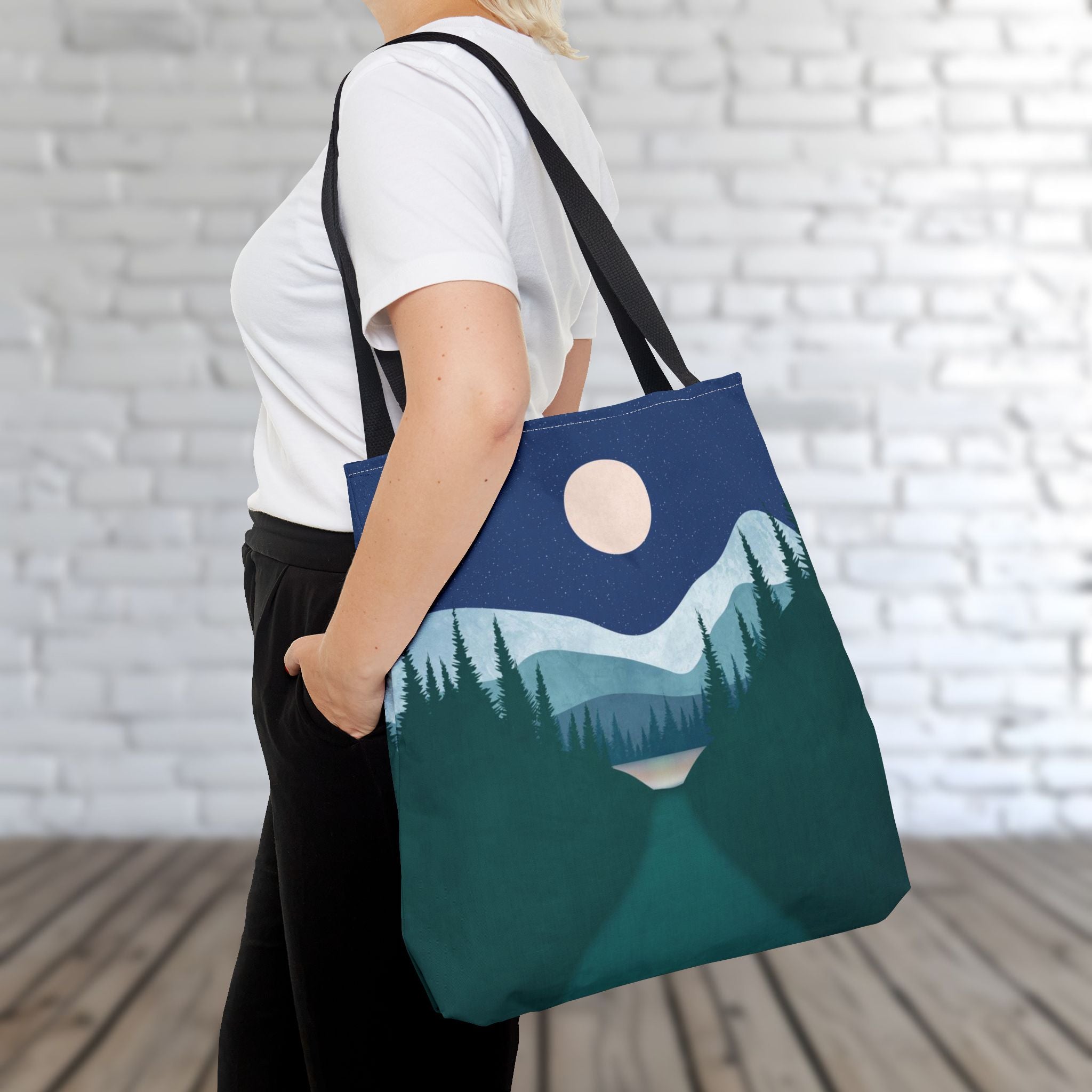 Alpine Moonlit Trail Tote Bag | Night Lake Scenic Tote
