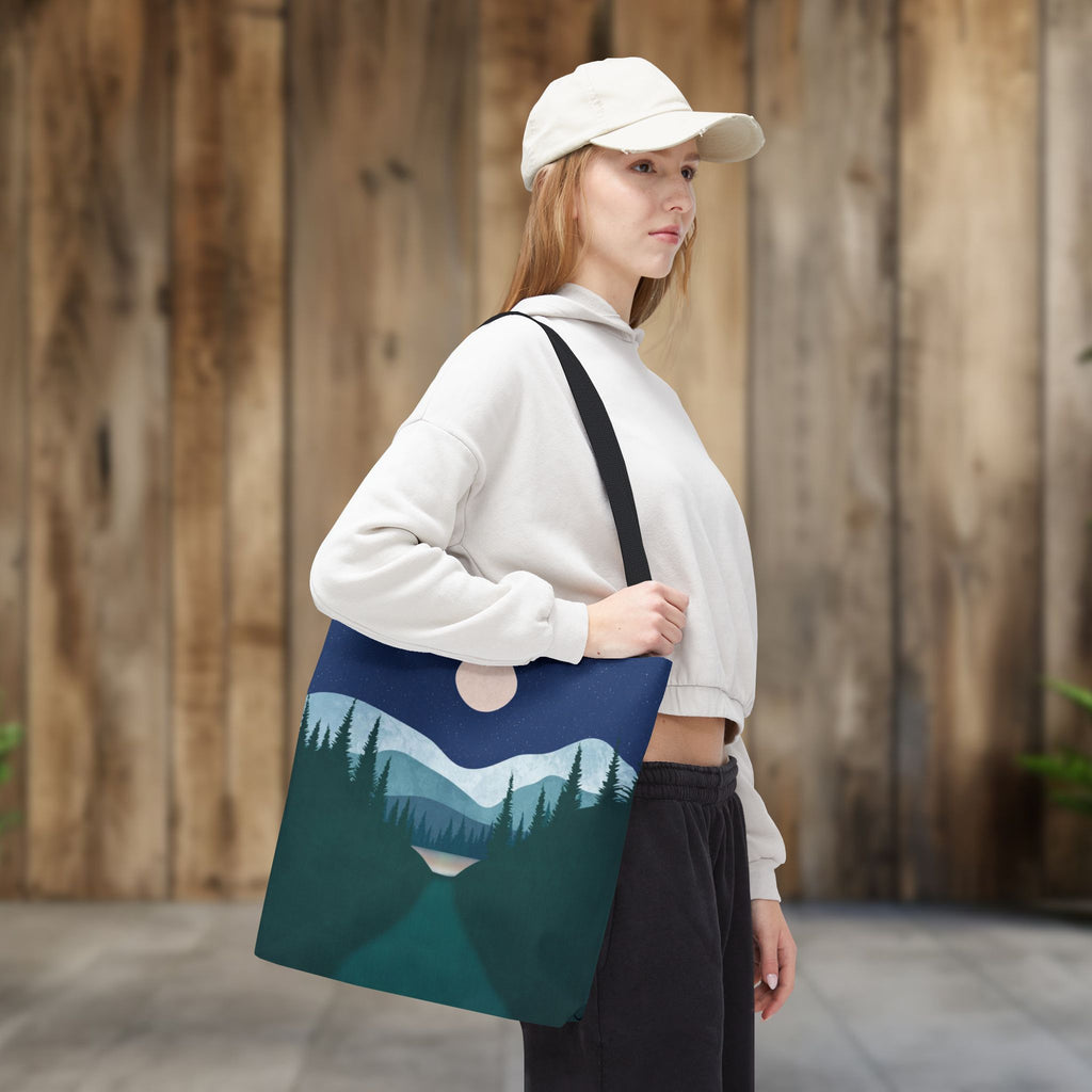 Alpine Moonlit Trail Tote Bag | Night Lake Scenic Tote