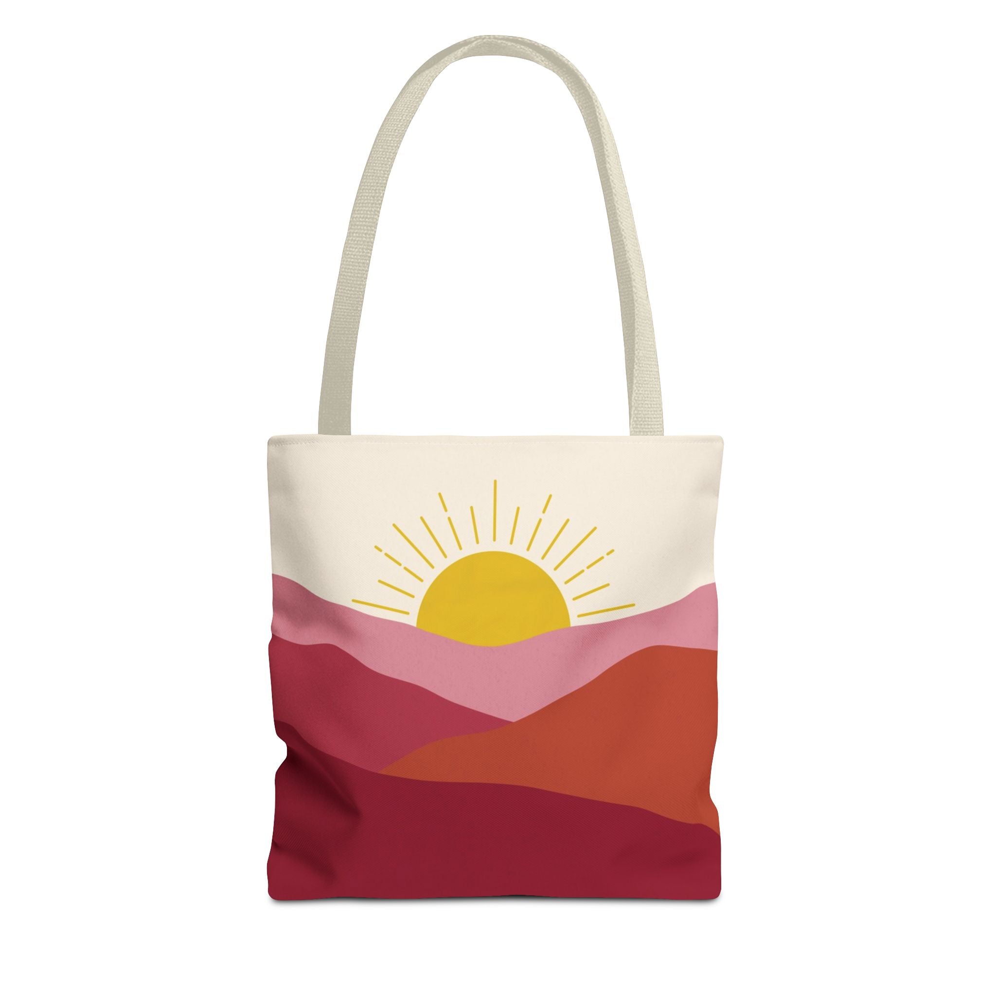 Boho Mountain Sunrise Tote Bag — Abstract Pink & Yellow