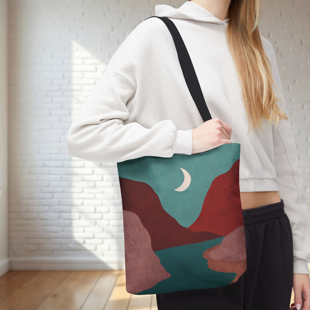 Moonlit Mountain Stream Tote Bag | Burgundy And Teal