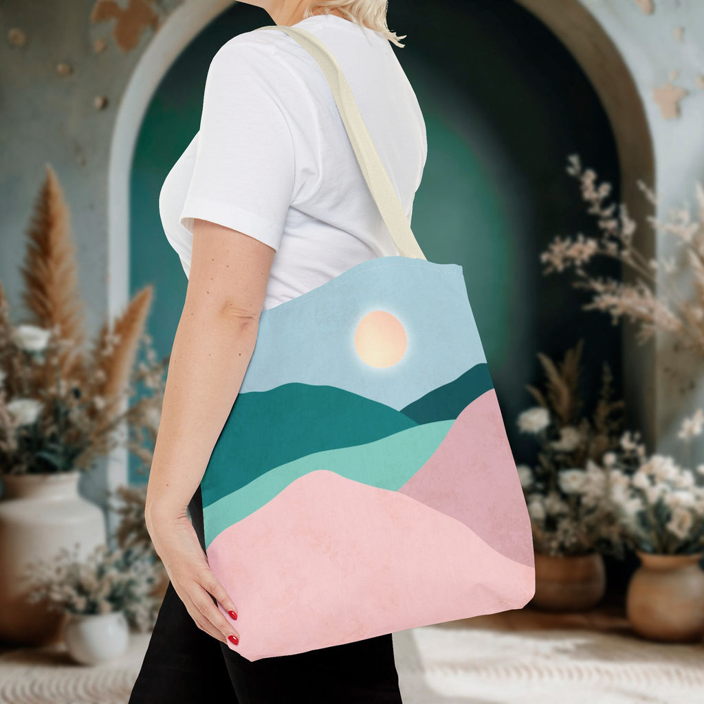 Mountain Desert Pastel Tote Bag | Mint, Teal & Pink