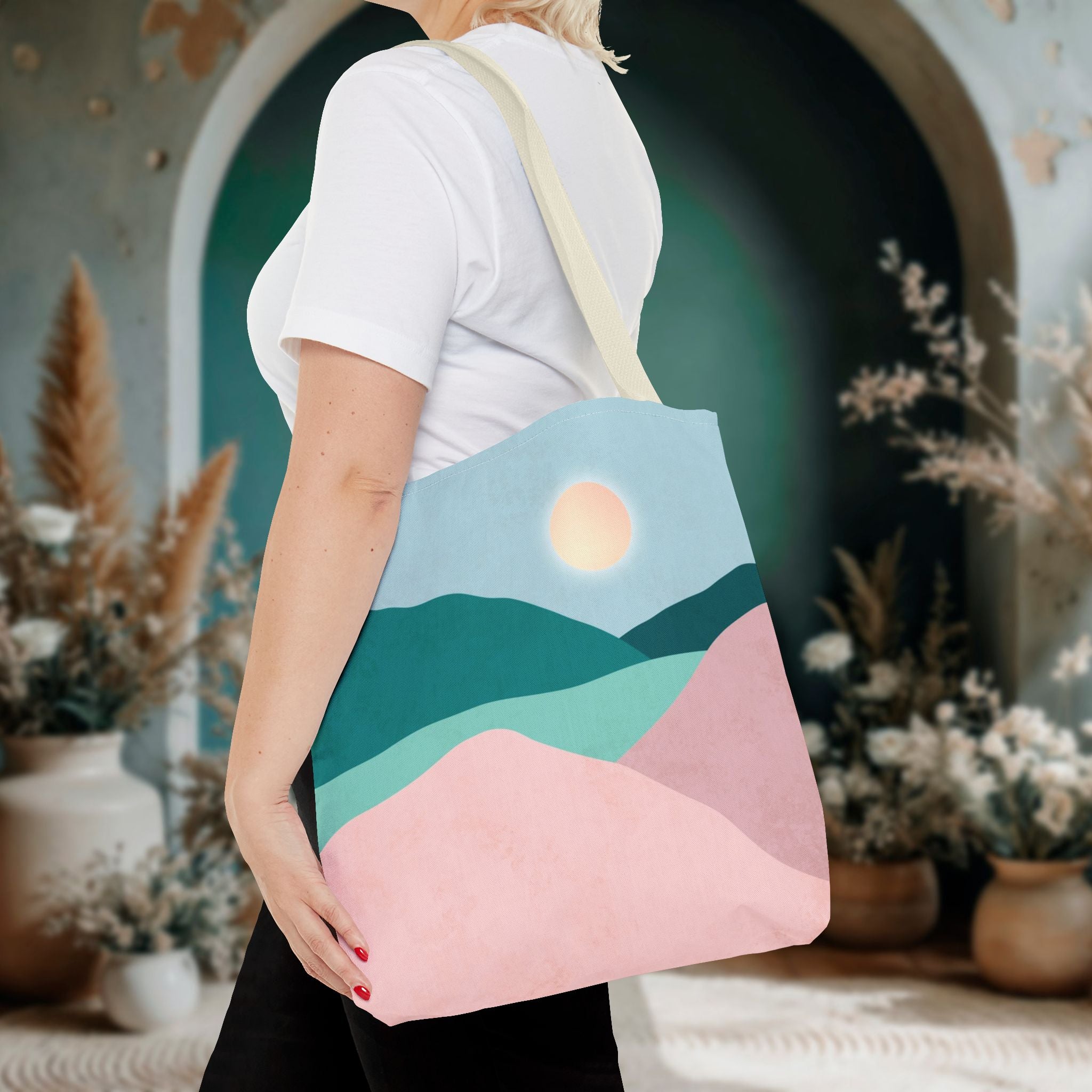 Mountain Desert Pastel Tote Bag | Mint, Teal & Pink