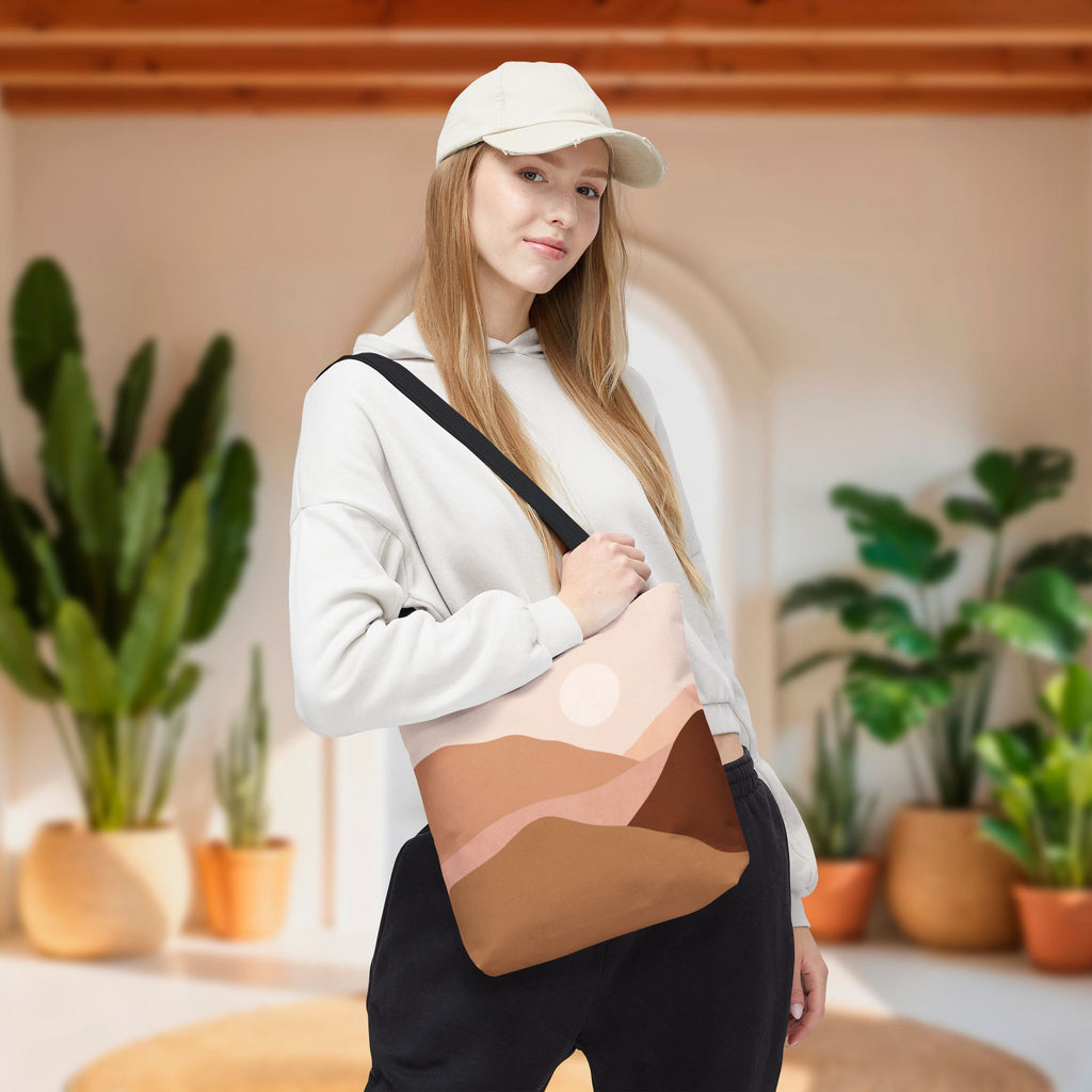 Mountain Desert Neutral Tote Bag | Scenic Mountain & Desert Print Tote