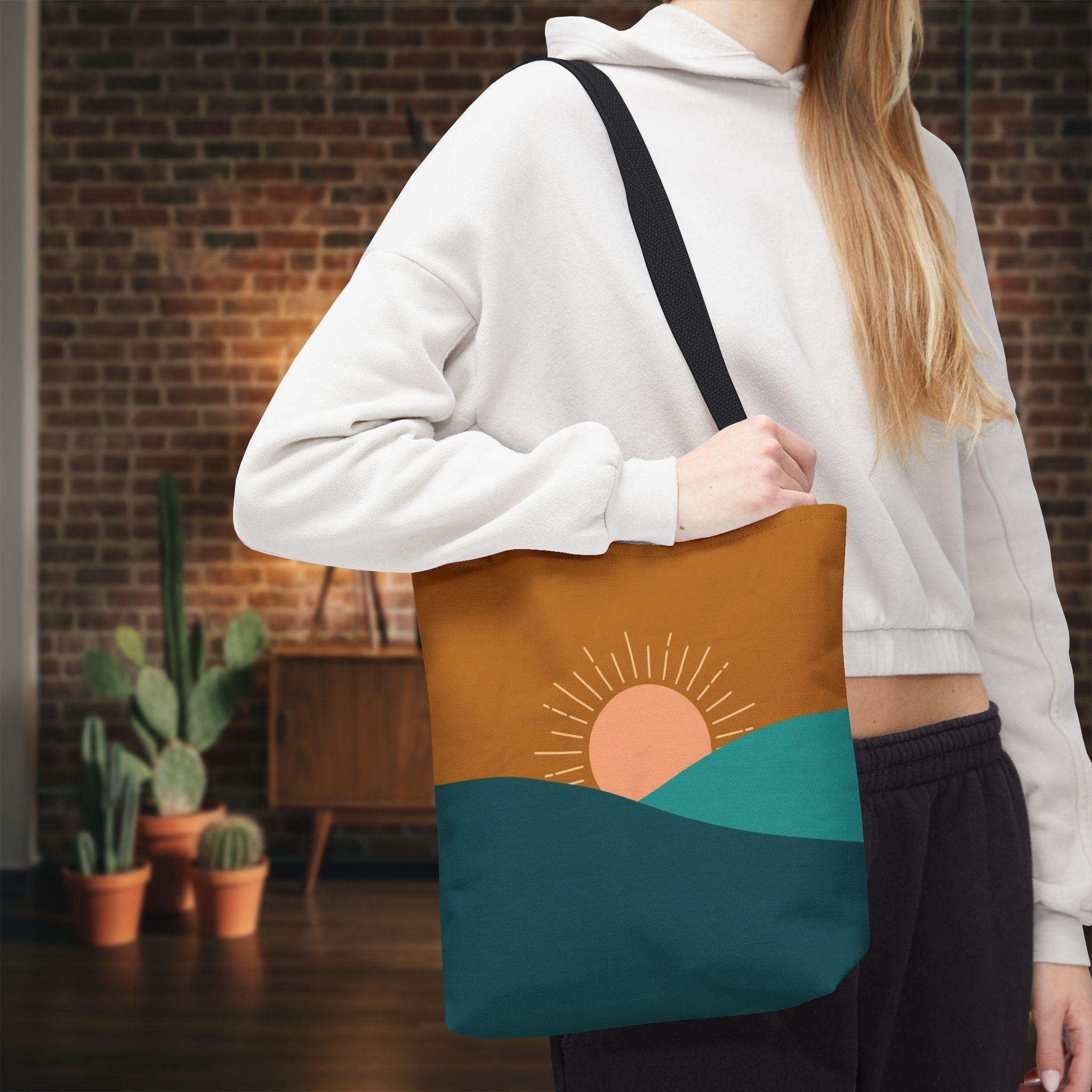 Boho Desert Tote Bag - Mustard & Teal Abstract Print