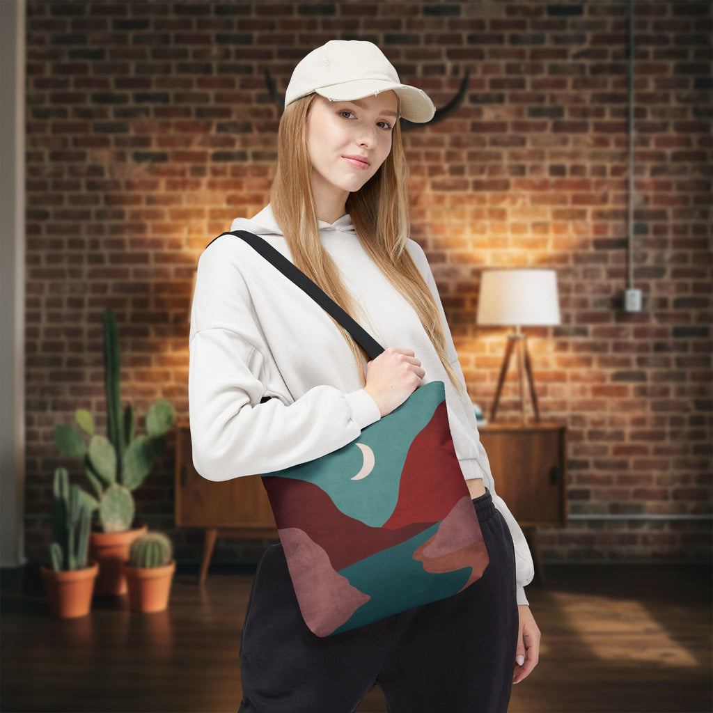Moonlit Mountain Stream Tote Bag | Burgundy And Teal