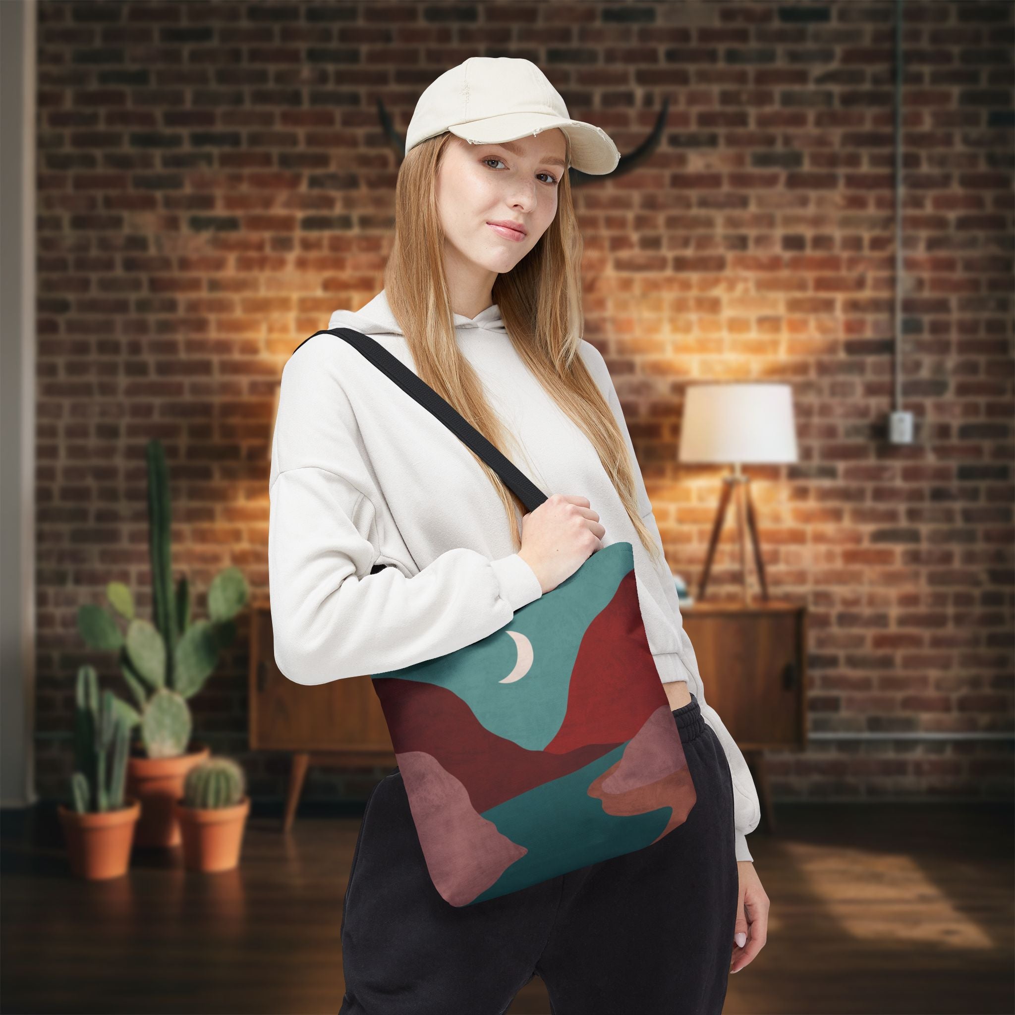 Moonlit Mountain Stream Tote Bag | Burgundy And Teal