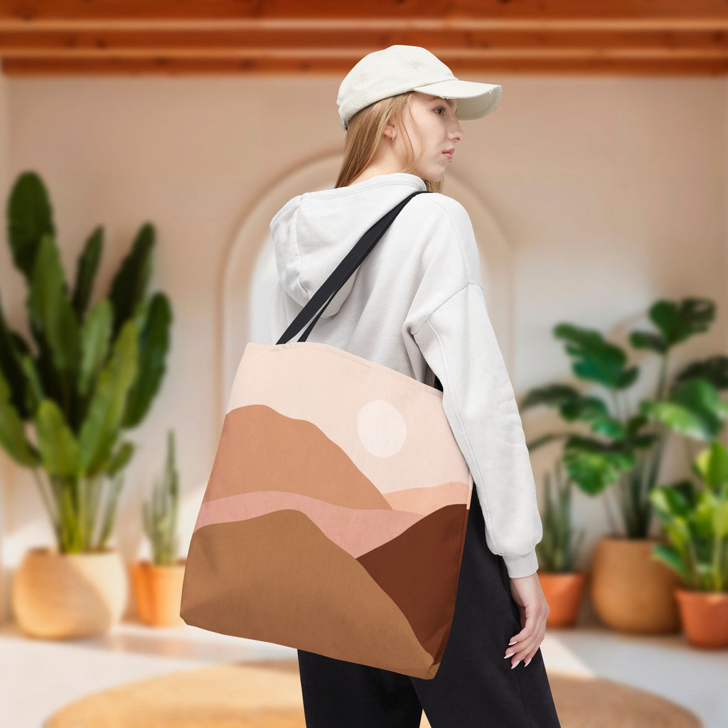 Mountain Desert Neutral Tote Bag | Scenic Mountain & Desert Print Tote