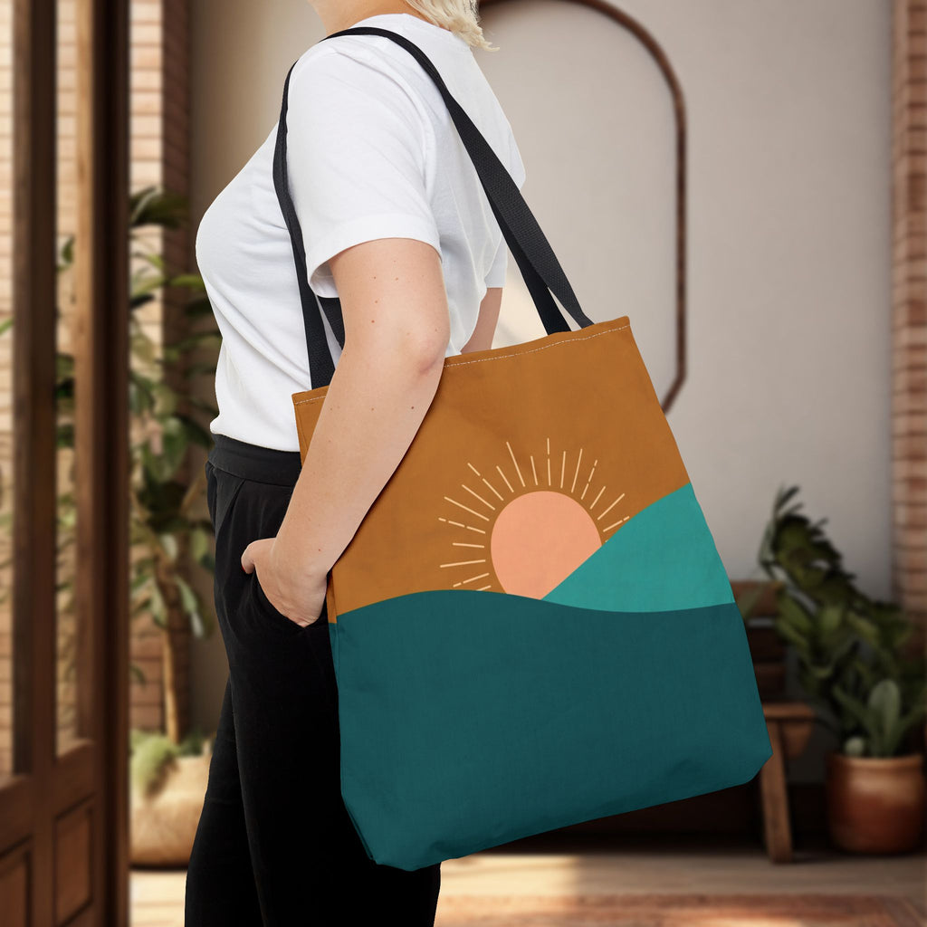 Boho Desert Tote Bag - Mustard & Teal Abstract Print