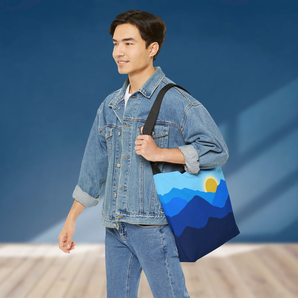 Mountain Cobalt Blue Sunrise Adjustable Tote Bag