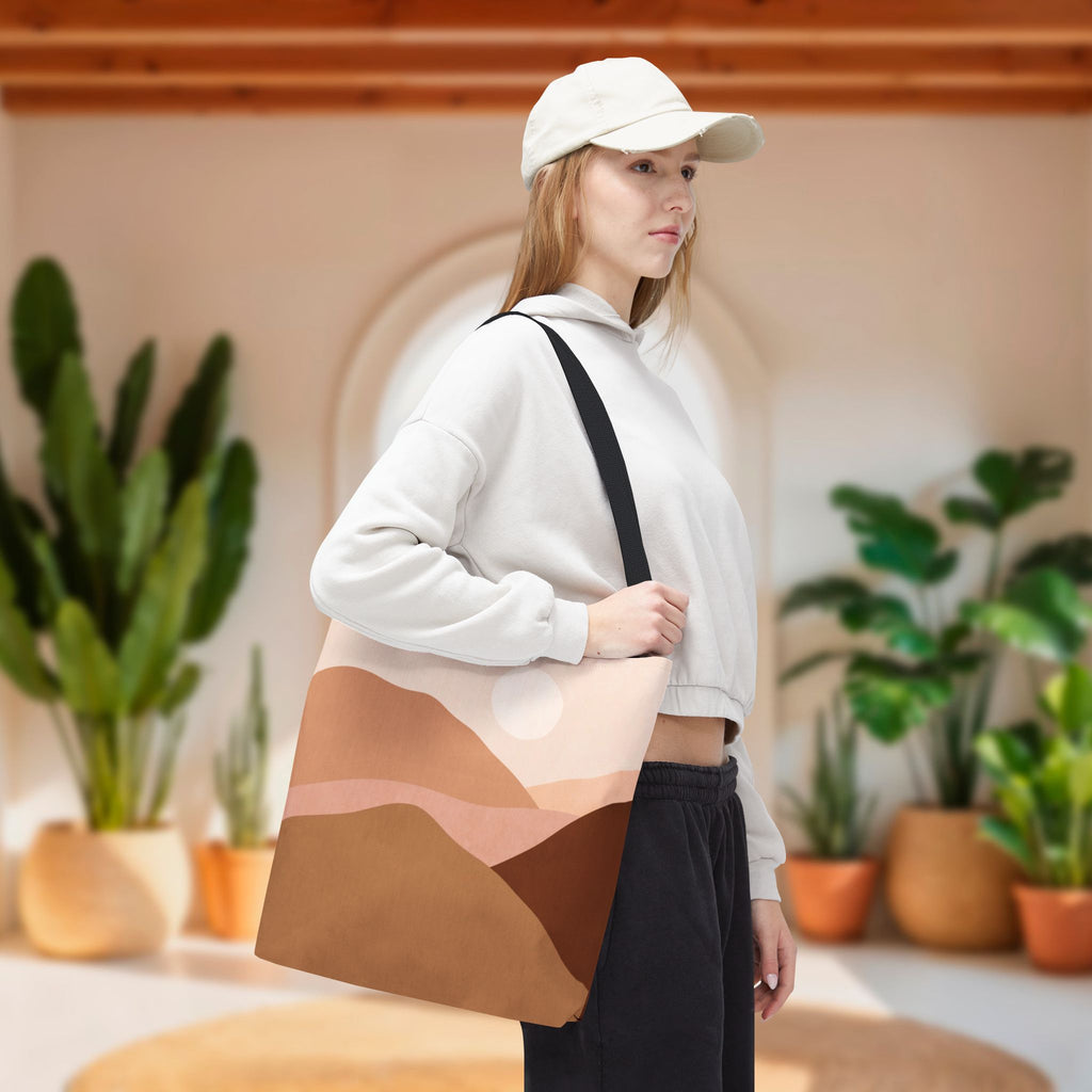 Mountain Desert Neutral Tote Bag | Scenic Mountain & Desert Print Tote