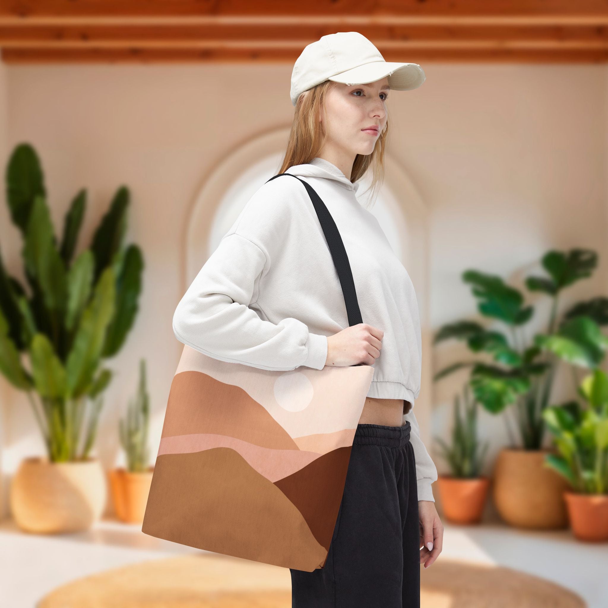 Mountain Desert Neutral Tote Bag | Scenic Mountain & Desert Print Tote