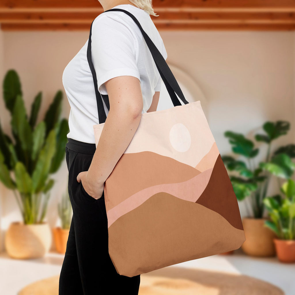 Mountain Desert Neutral Tote Bag | Scenic Mountain & Desert Print Tote