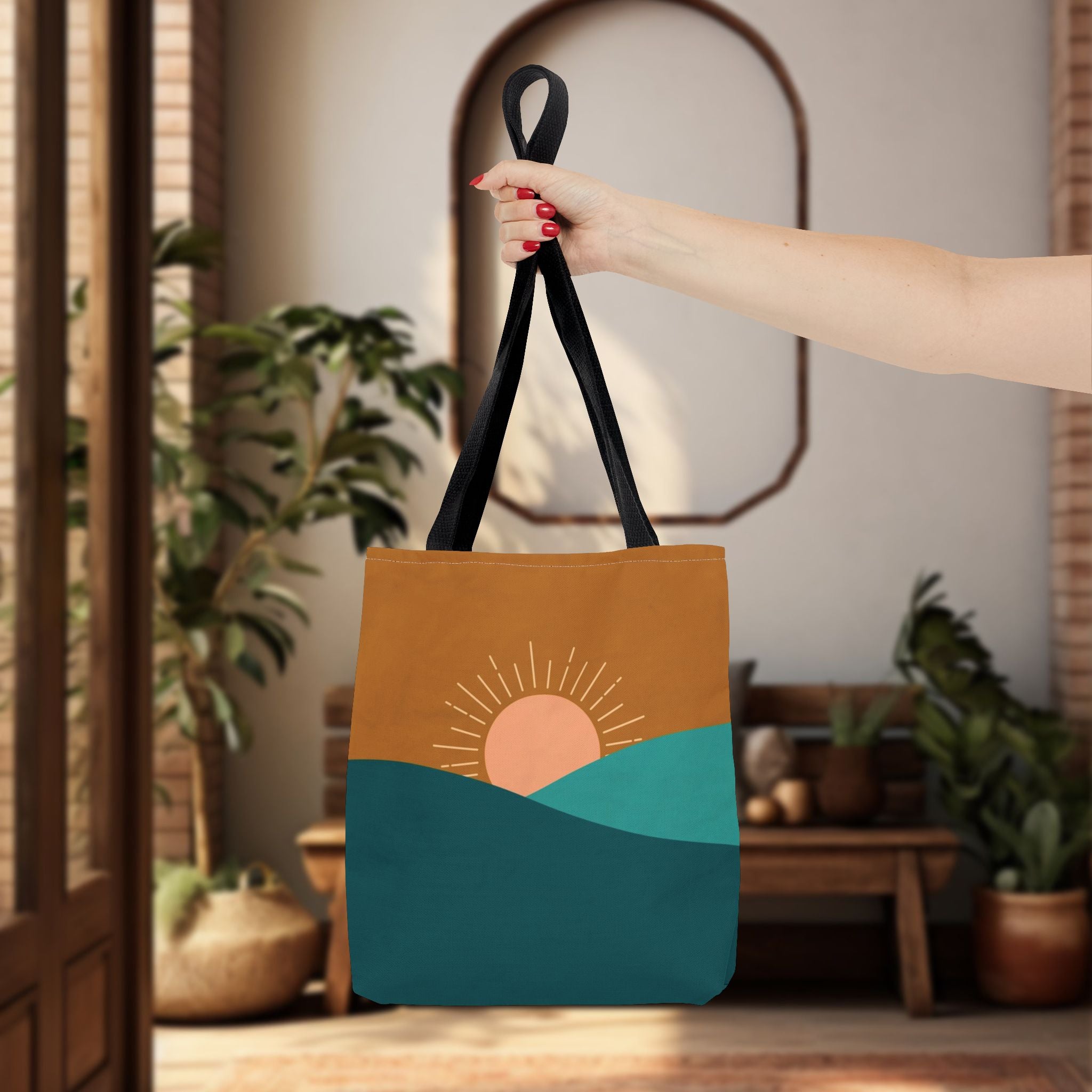 Boho Desert Tote Bag - Mustard & Teal Abstract Print