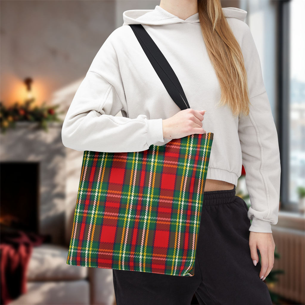 Red Green Tartan Plaid Tote Bag | Classic Scottish Plaid Carryall