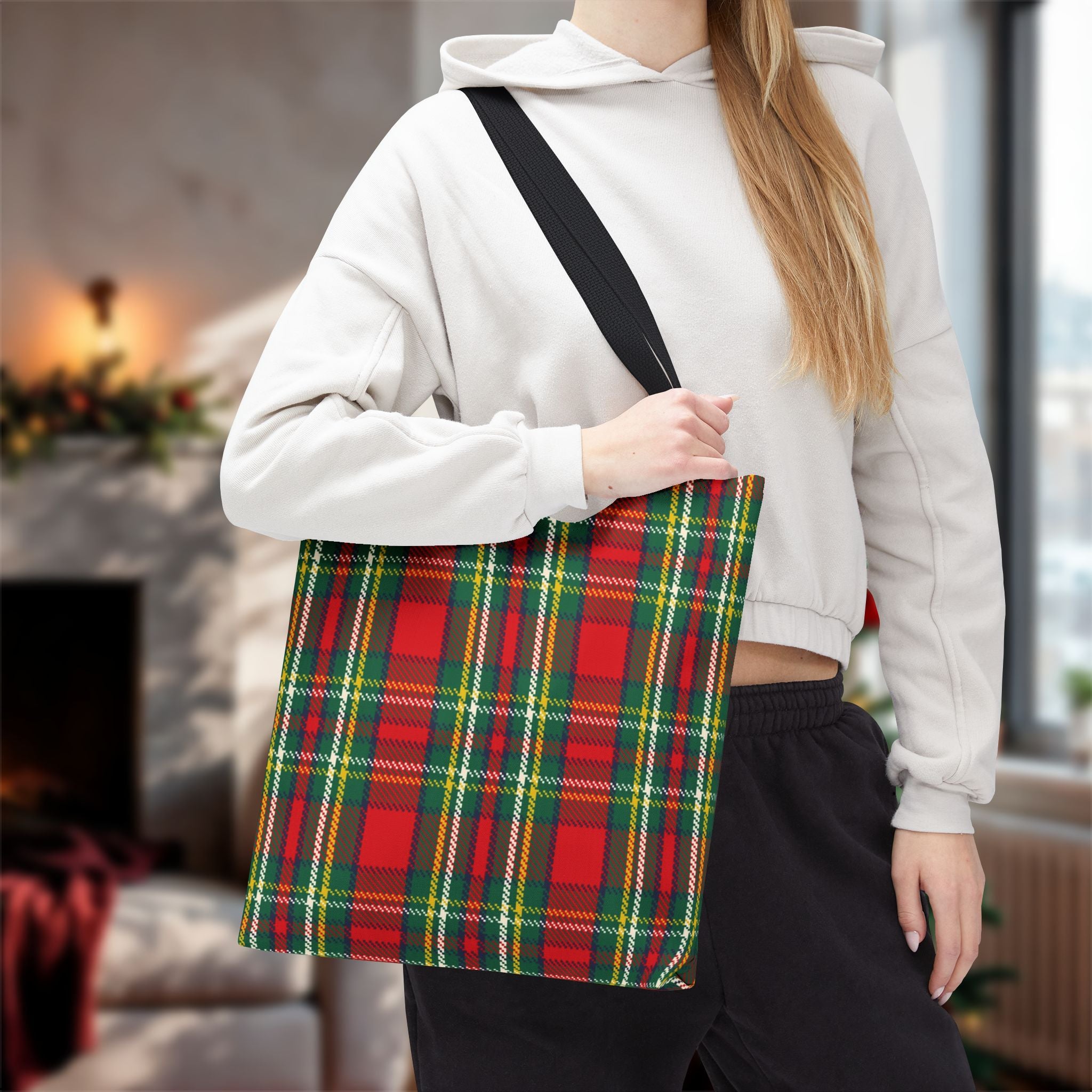 Red Green Tartan Plaid Tote Bag | Classic Scottish Plaid Carryall