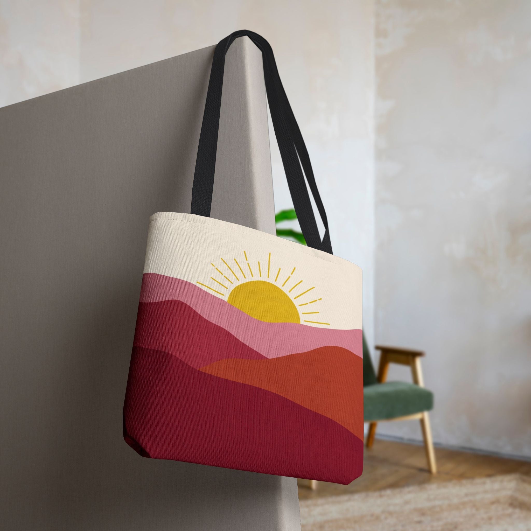 Boho Mountain Sunrise Tote Bag | Abstract Pink & Yellow