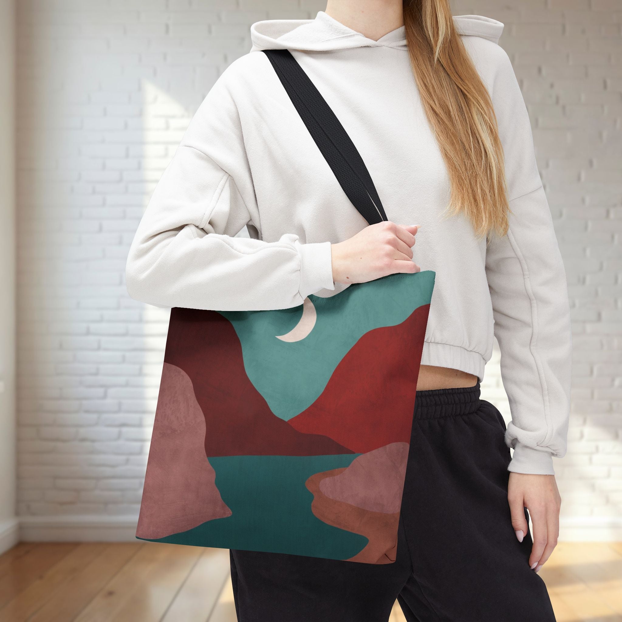 Moonlit Mountain Stream Tote Bag | Burgundy And Teal